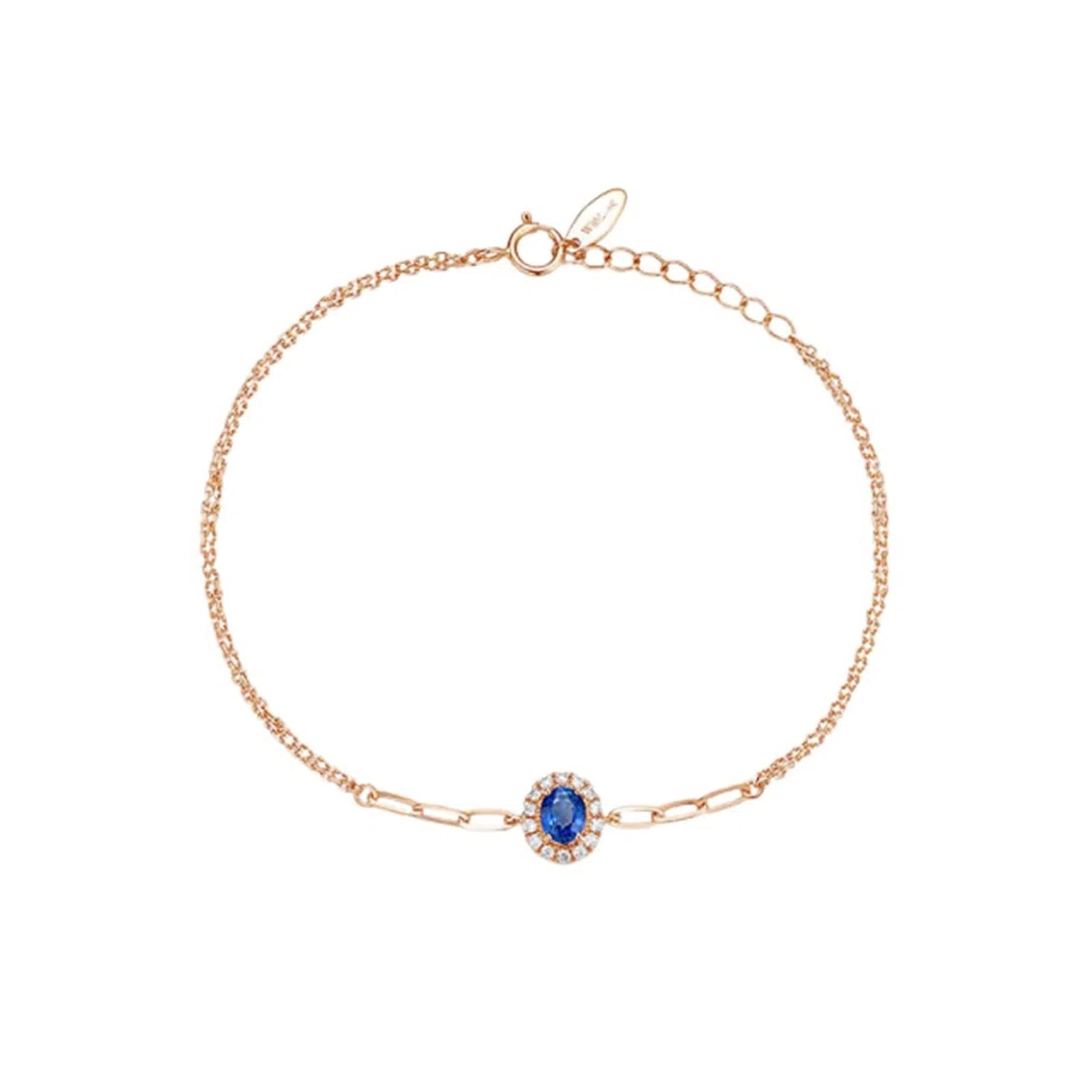 Pulseras de oro rosa para mujer, pulsera de promesa de zafiro azul de 0,4 quilates, cadena ovalada de doble capa con diamantes