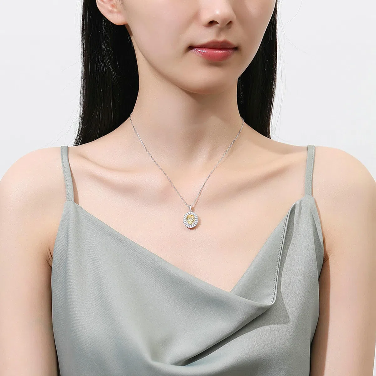 Collares modernos para mujer, de oro de 9 quilates, 14 quilates, 18 quilates, platino, forma ovalada, topacio, citrino, esmeralda creada en laboratorio con moissanita, 45 cm