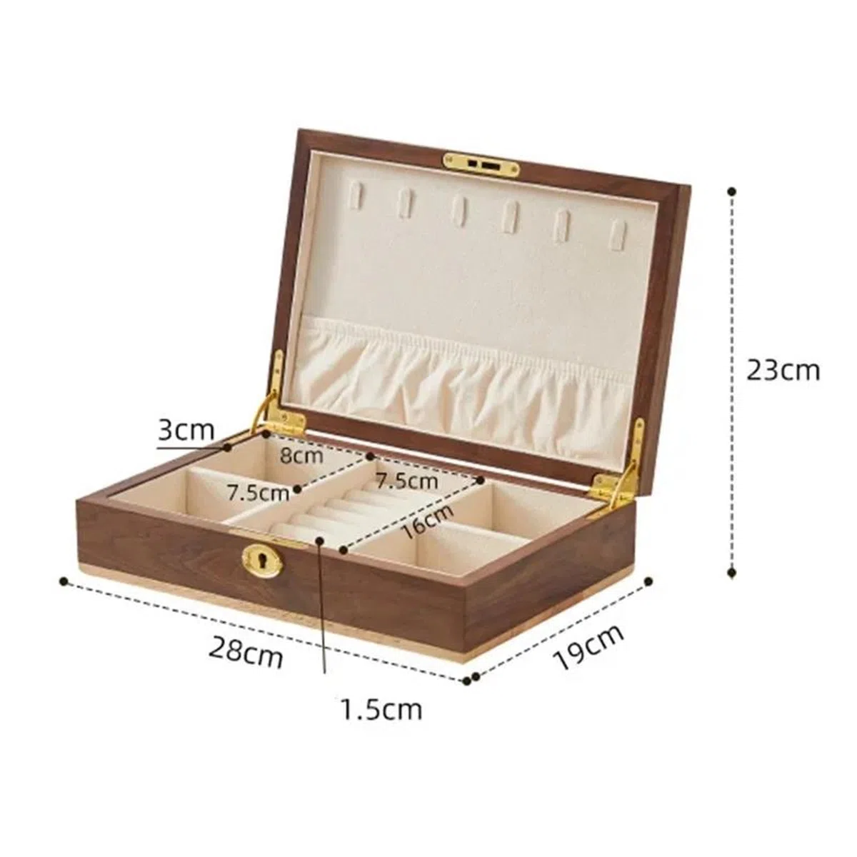 Joyero Viaje Almacenamiento Madera Para Collar, Anillo, Alfiler Para Oreja, Joyero Mano, Cerradura Para Nogal, Gran Capacidad, Exquisita （28 * 19 * 2cm） Joyeros