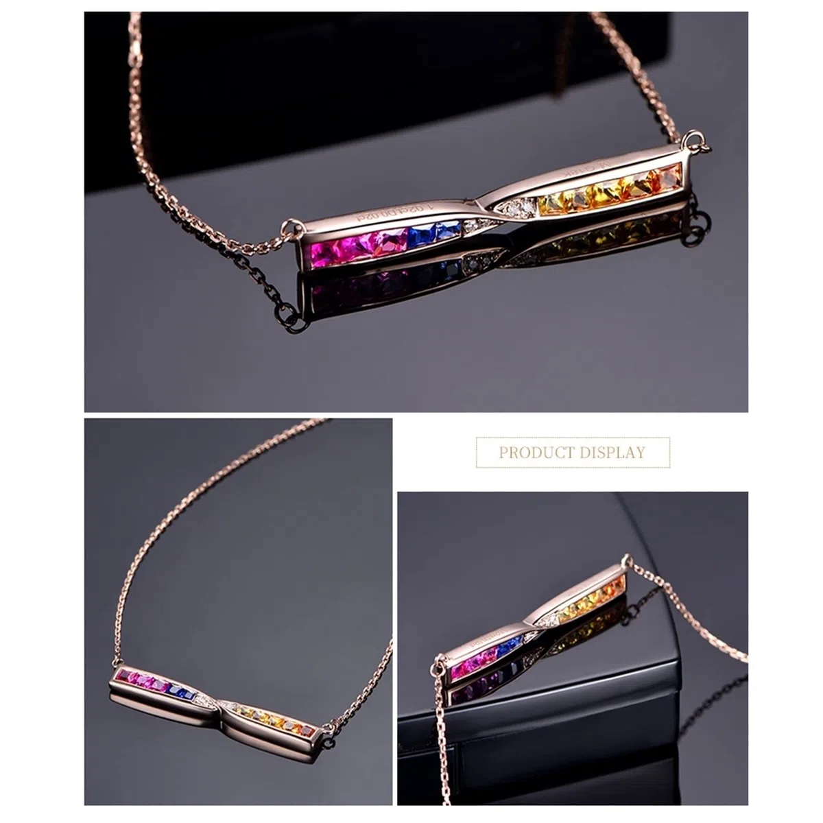 Collar de cadena de oro rosa para mujer, collar de piedra natal para niñas, lazo arcoíris con zafiro de 1,02 quilates, regalo cristiano de cumpleaños para mujer, Oro rosa de 18 quilates, Rubí Blue