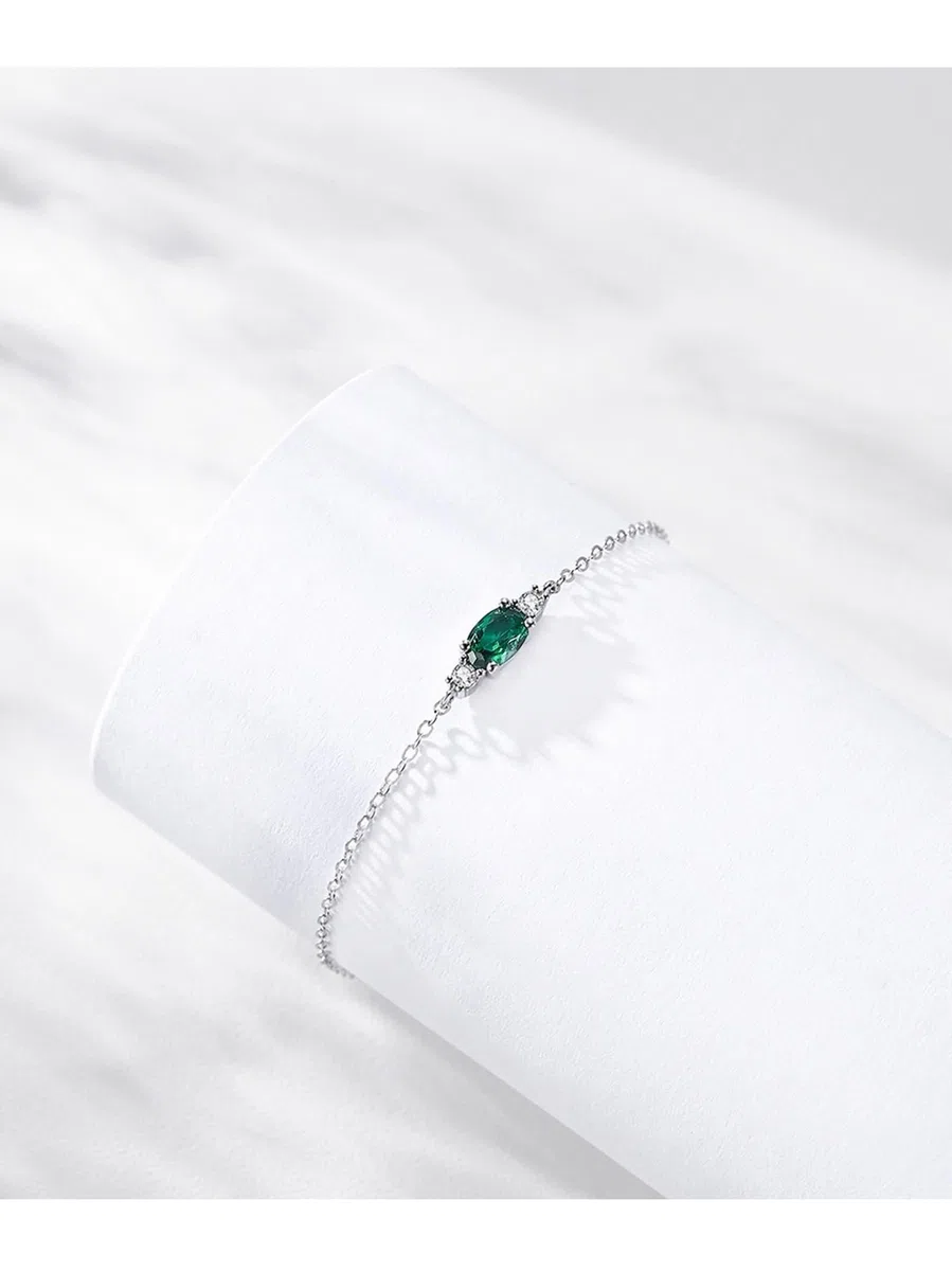 Pulsera para mujer, pulsera de cadena ovalada con esmeralda de 0,5 quilates y diamantes de oro blanco para mujer