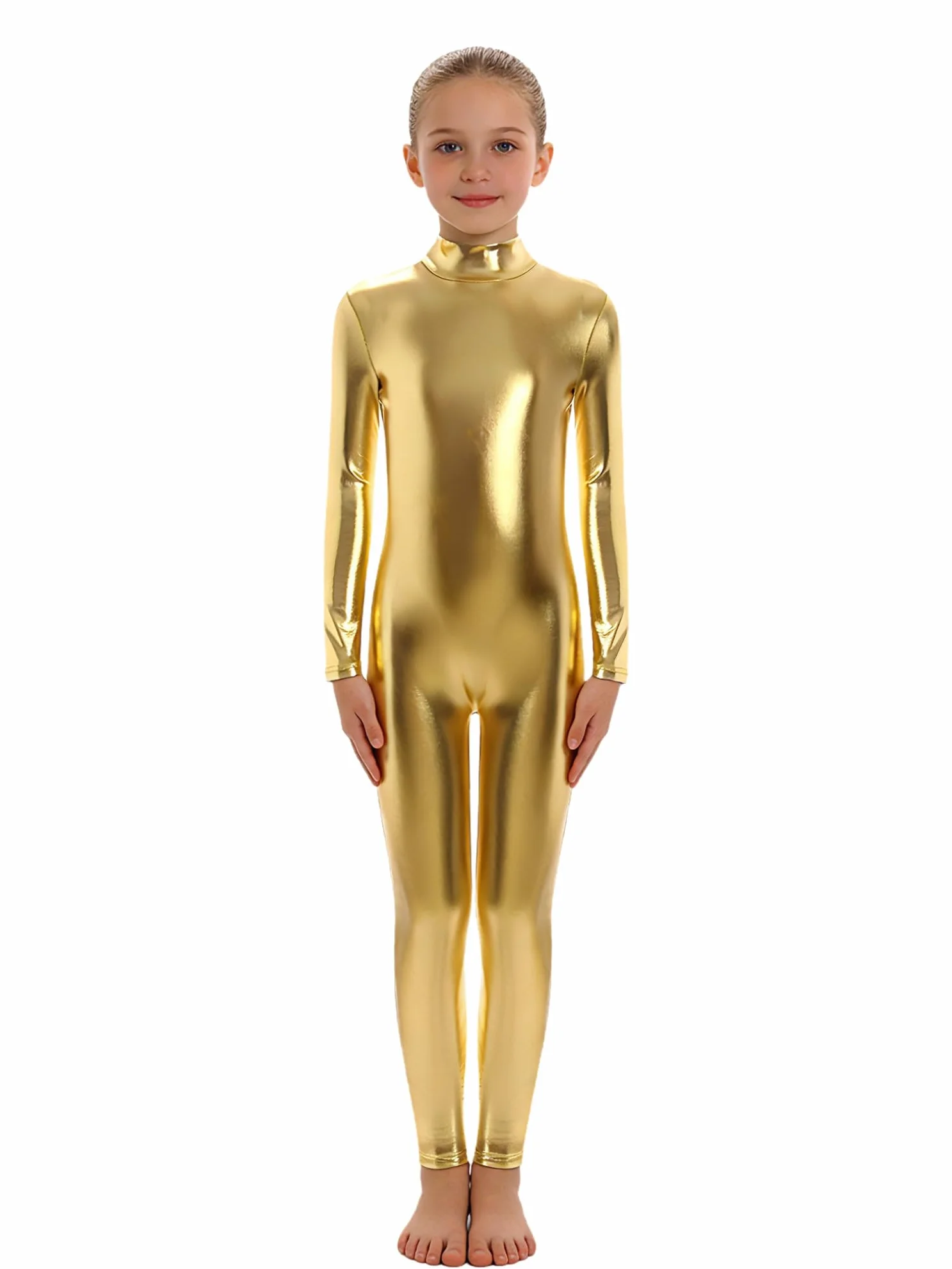 JEATHA Maillot Brillante De Danza Para Niñas Mono Elástico De Gimnasia Rítmica Maillot Manga Larga Con Cremallera Mono De Discoteca Hippie