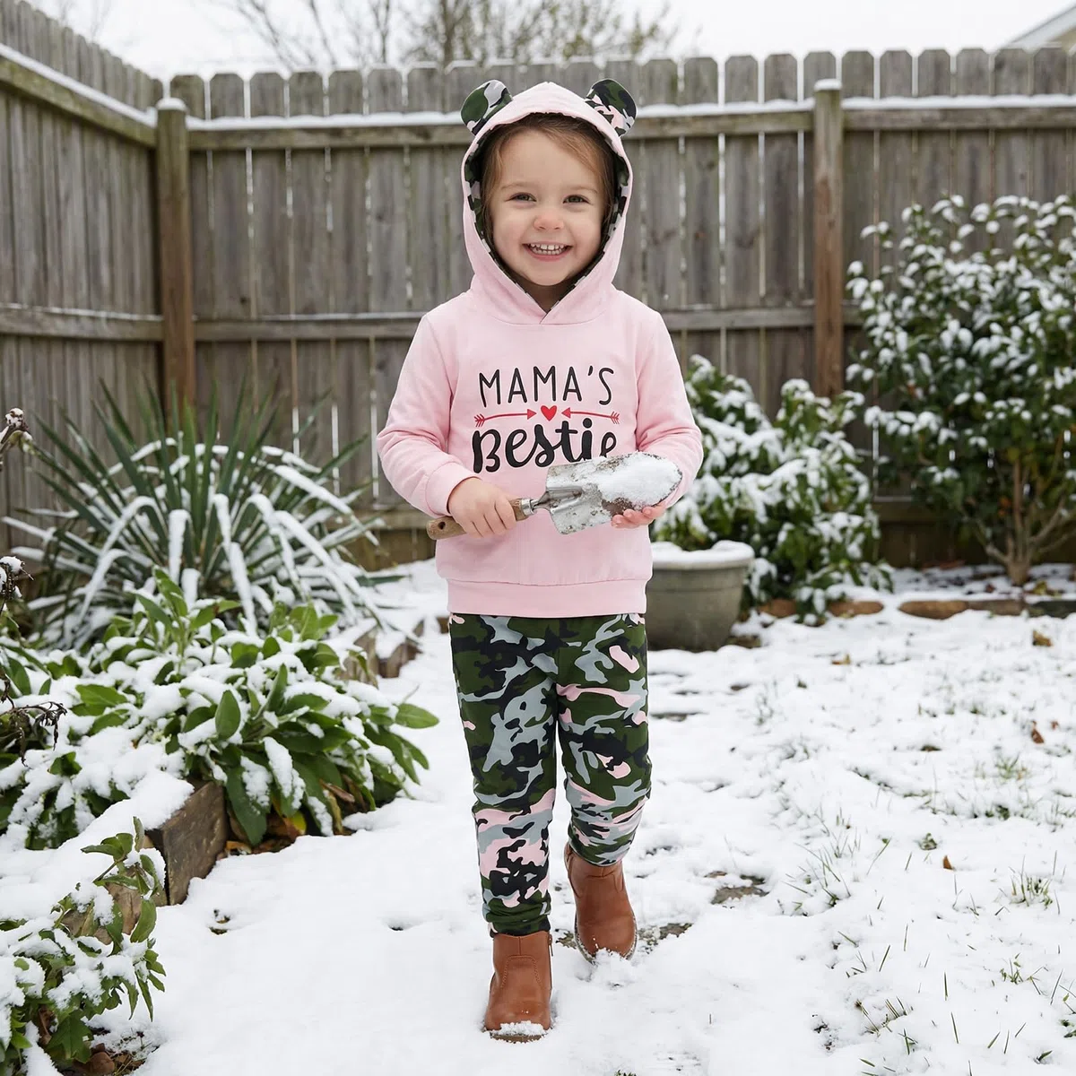 2pcs Bebé Niñas Otoño Invierno Ropa Mamas Bestie Sudadera Con Capucha Tops & Camo Pantalones Trajes Conjuntos - rosa - 18-24 meses
