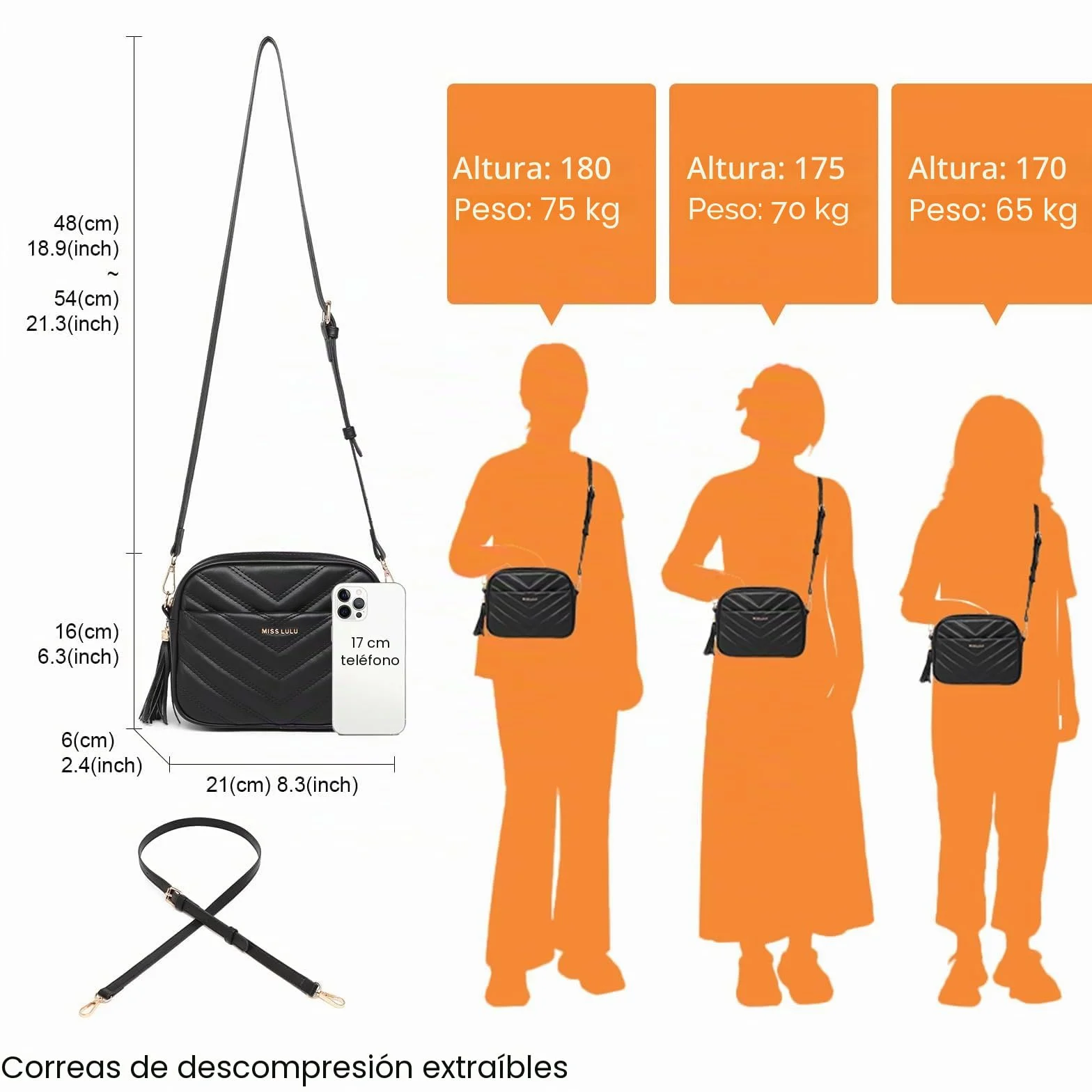 Miss Lulu Bolso bandolera mujer, bolsos mujer pequeño, bolso mujer de piel auténtica, bolso crossbody