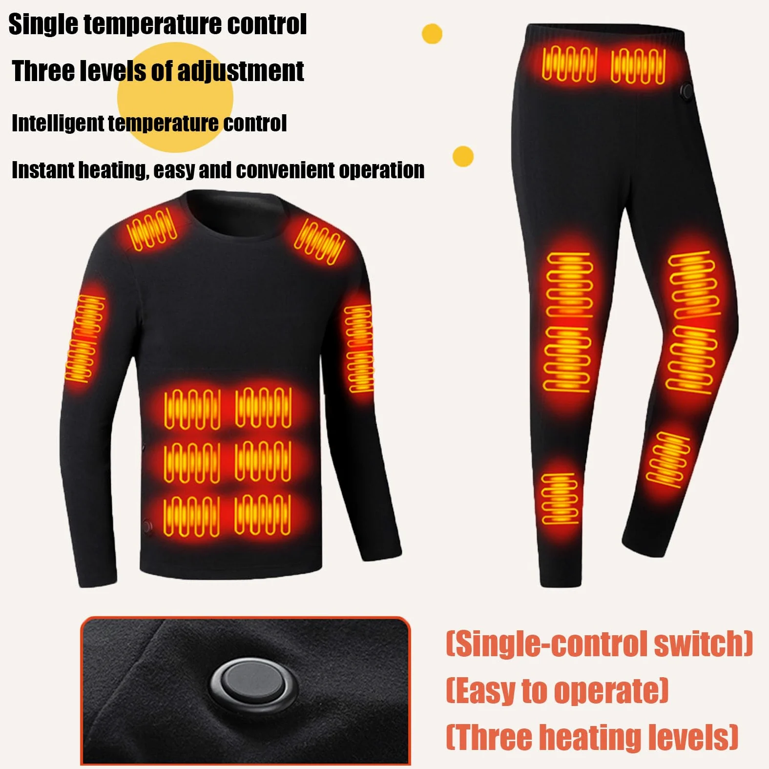 Conjunto de Ropa Interior Térmica para Mujer: 42 Zonas de Calor Camiseta y Pantalón con Calefacción Eléctrica para Actividades Invernales