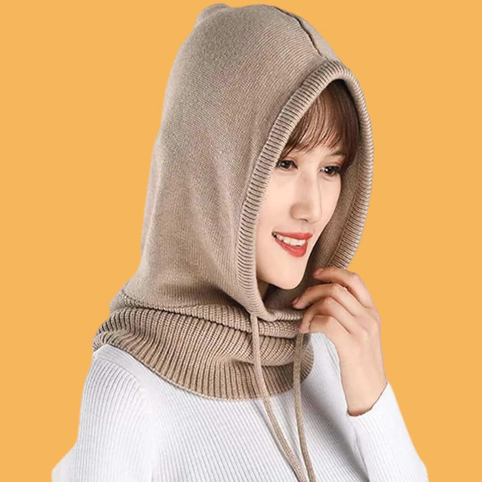 GWAWG Sombreros de invierno,Mujeres Balaclava tejer, Bufanda con capucha caliente con cordón, Sombrero con capucha de punto Hatbalaclava, Sombrero de Balaclava para las mujeres