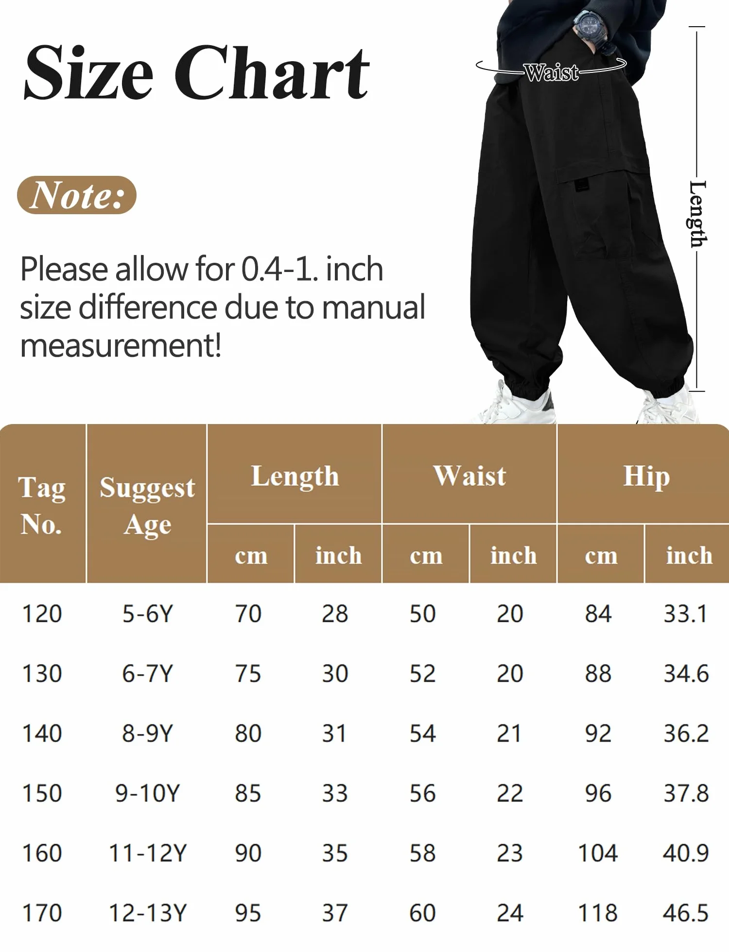 Pantalones Cargo Niño Jogger Algodón Cintura Elástica Bolsillos Infantil 110-164