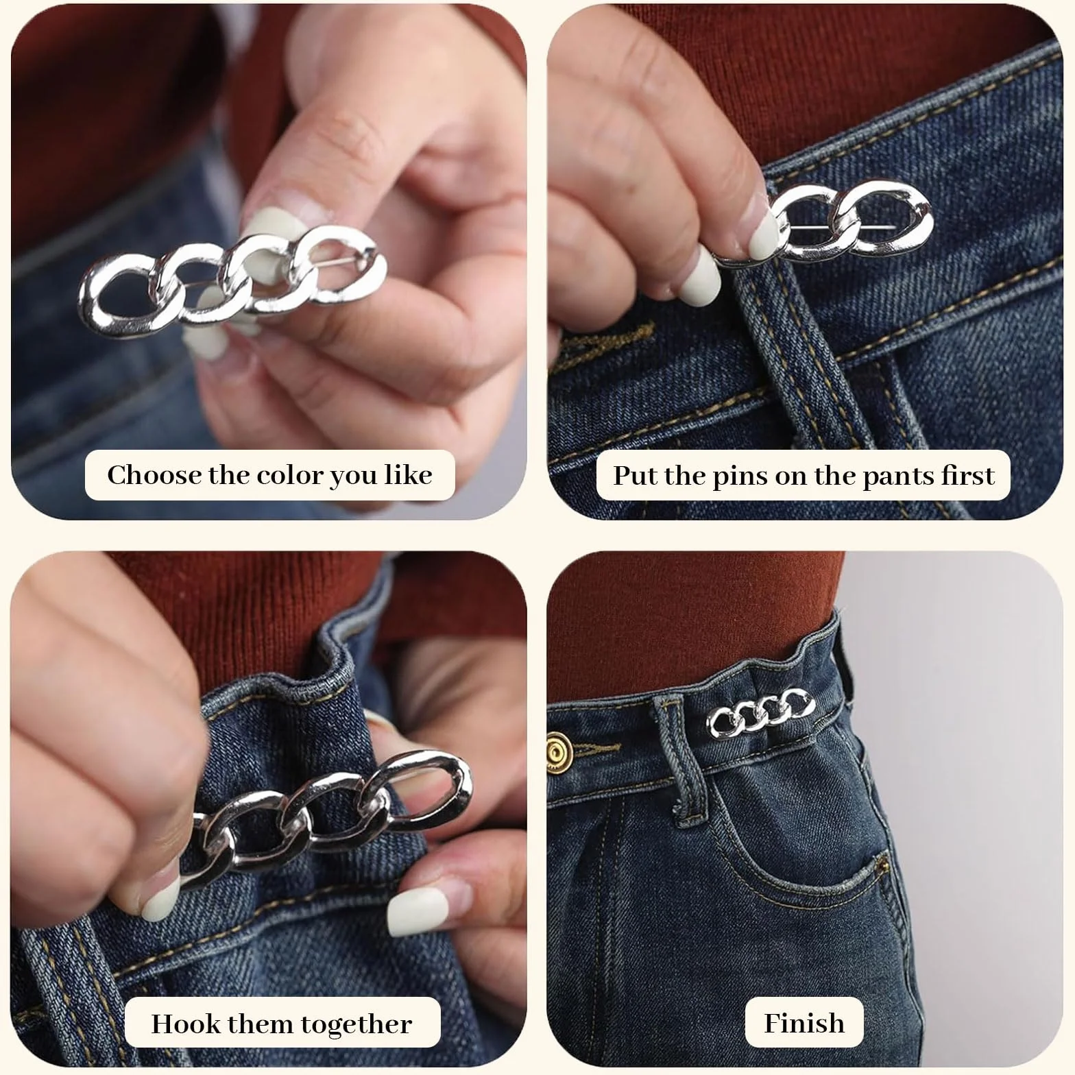 LunarCharm 6 Piezas Clips Ajustables para Cintura, Prácticos Ajustadores de Cintura y Clips para Ajustar Pantalones, Ideal para Botones de Jeans Ajustables