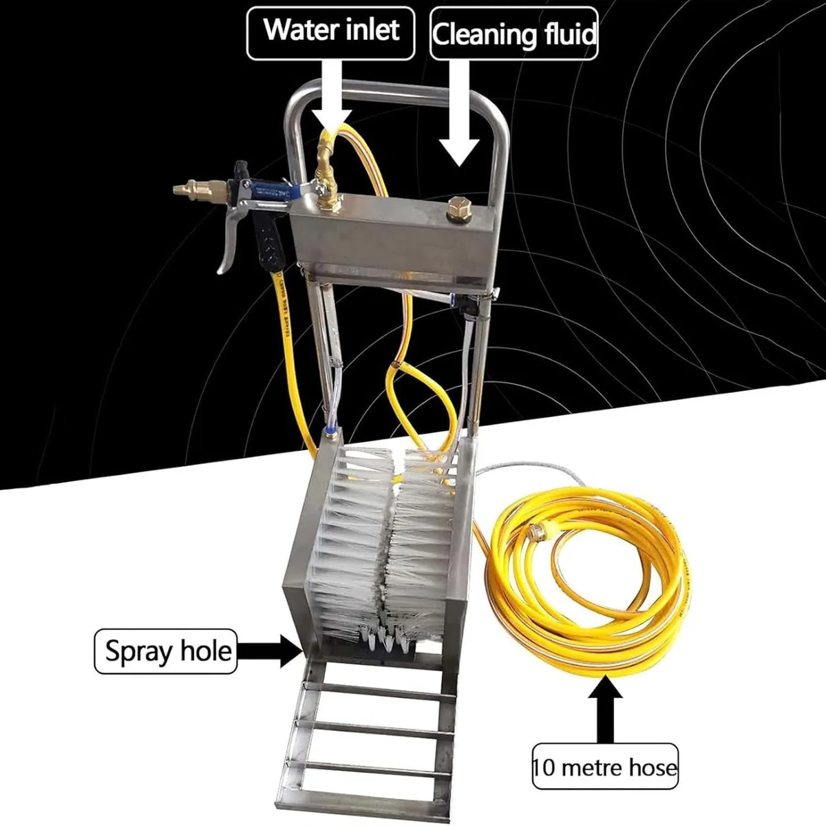 Limpiador de botas de granja: limpiador de botas de acero inoxidable con pistola de pulverización de agua para limpieza de 360°, ideal para granjas ganaderas y uso al aire libre