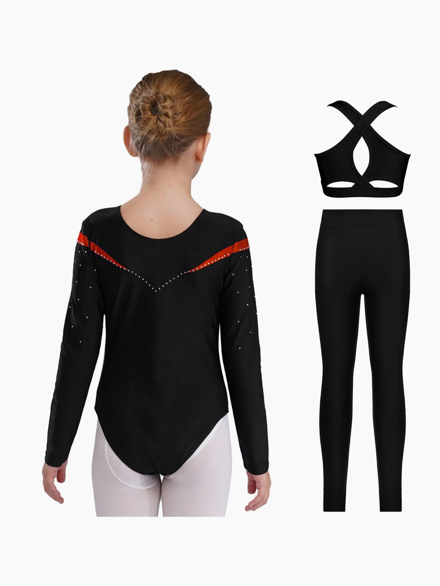 Piezas De Traje De Gimnasia Con Destellos Para Niñas Leotardos De Gimnasia De Manga Larga Tops De Deporte Brasier Y Pantalones Traje De Baile Para Rojo 11-12 años