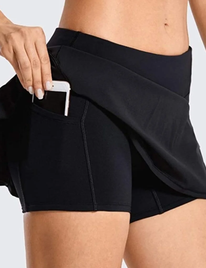 ThreeH Falda Plisada de Tenis Faldas de Cintura Alta Faldas Casual Modestas de Golf Atléticas para Correr con Bolsillos,Negro