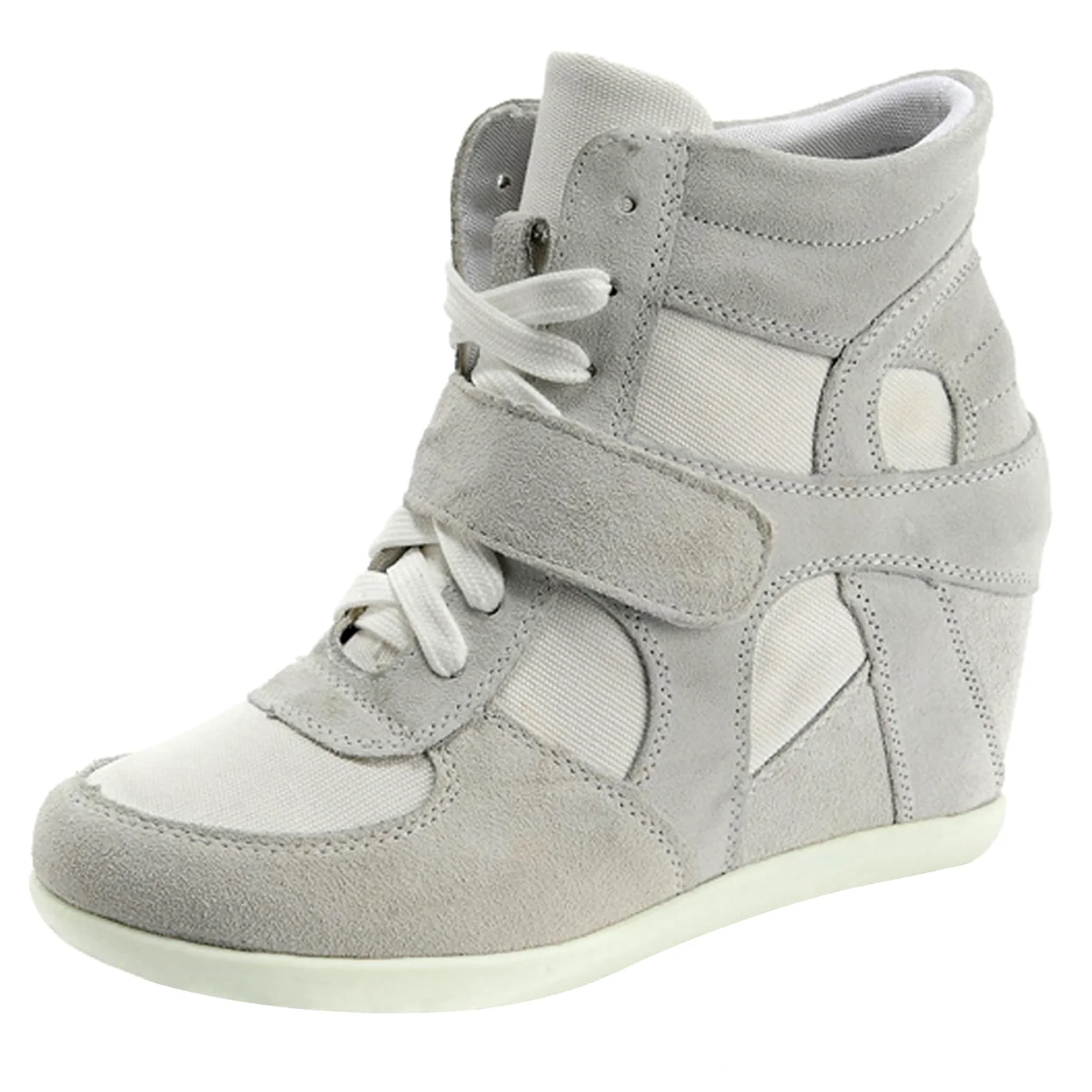 rismart Mujer Tacón de cuña Linda Cómodo Bucle De Gancho Tela&Ante Cuero Casual Zapatillas Zapatos