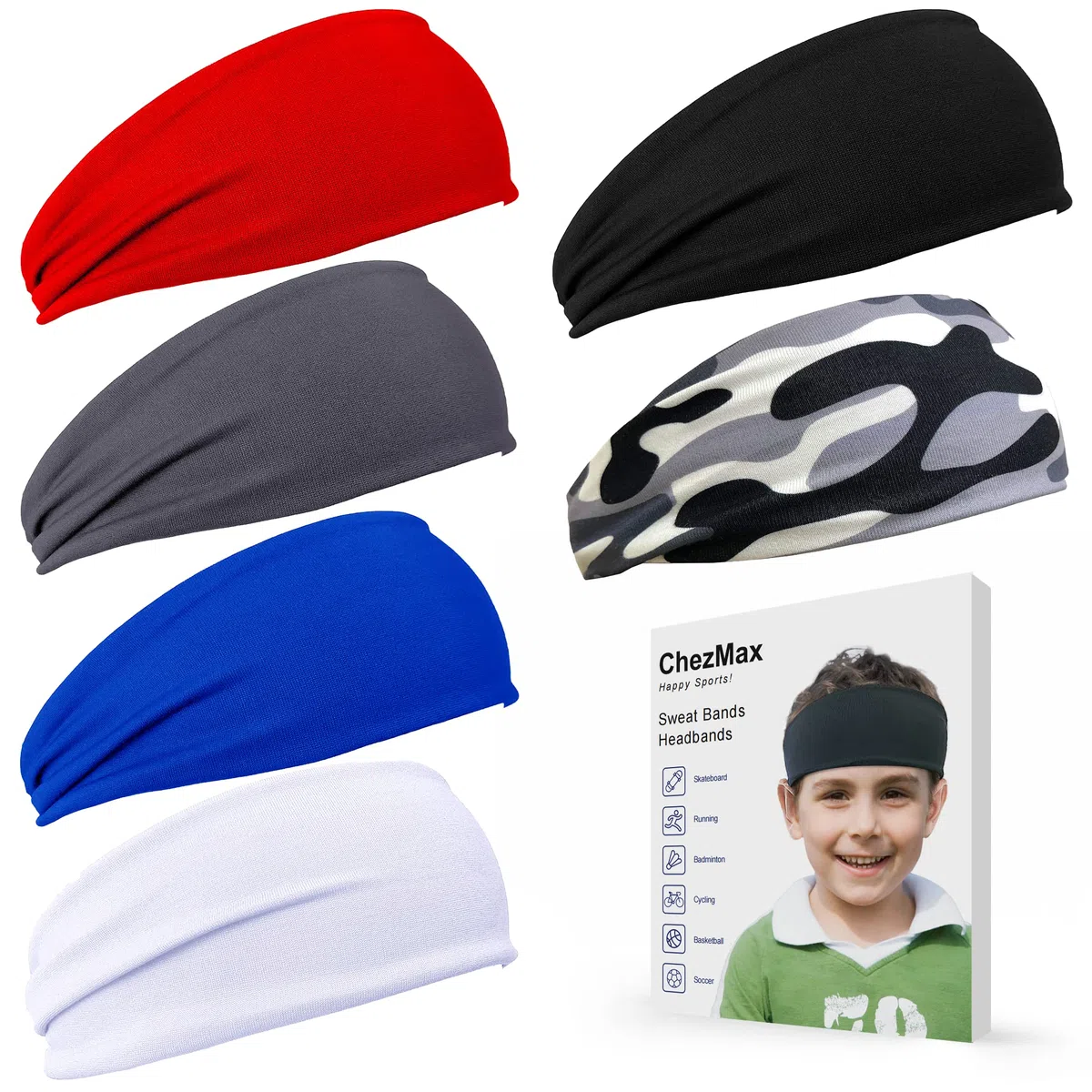 6 diademas deportivas para niños, diademas de fútbol para niños, diademas deportivas para niños, transpirables que absorben el sudor, diademas deportivas para niños, diademas para niños, para béisbol