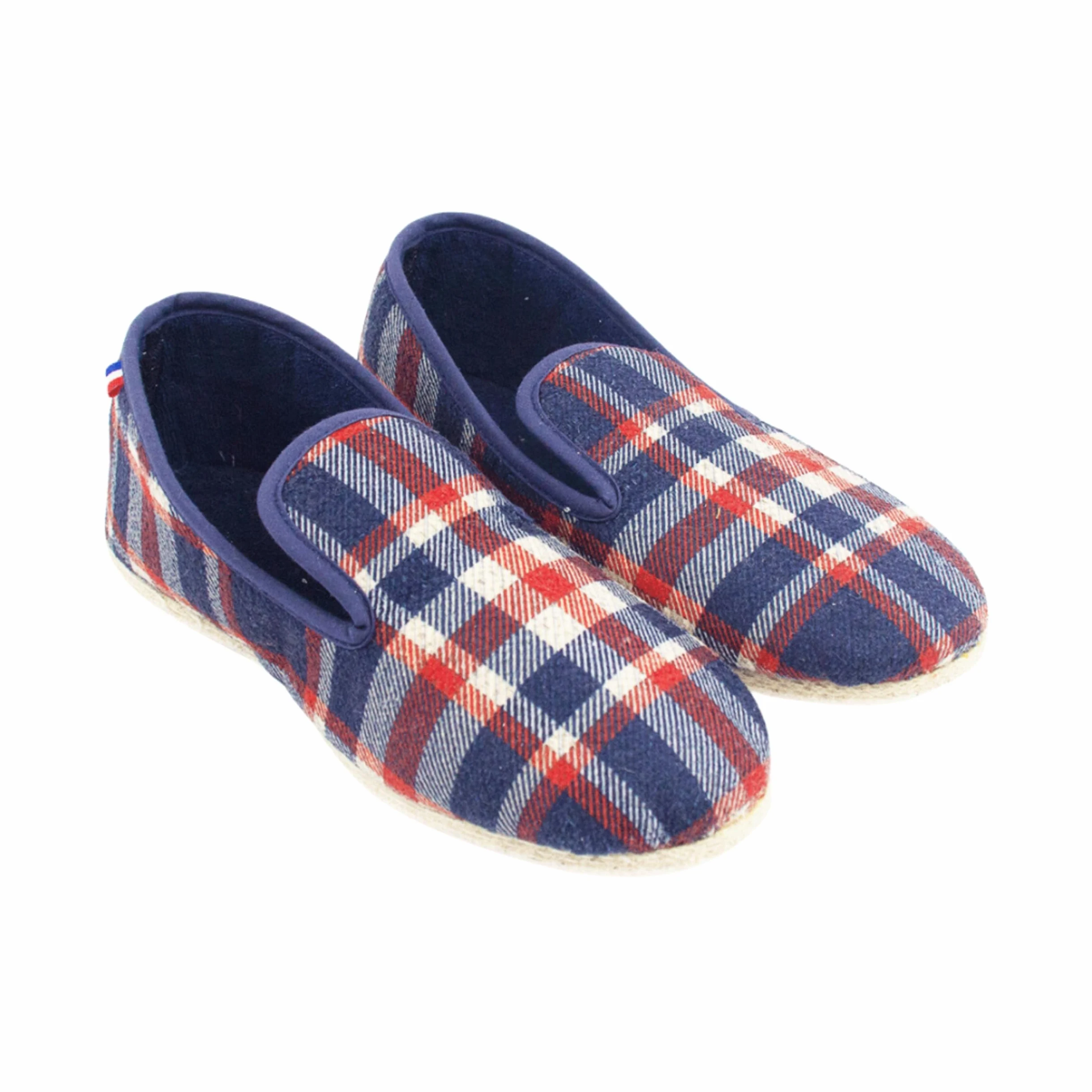 Charentaises Verano Mixto Made in France Talla 36 a 53 - Charentaise Cómodo Ligero Interior/Exterior, Suela Antideslizante Fieltro, - Zapatillas cálidas - Algodón/Lana, Charentaise Azul/Rojo/Blanco
