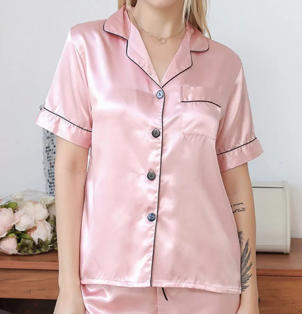 Pijama De Mujer Manga Corta,Pantalones Cortos De Manga Corta Con Lunares Blancos Pijama De Verano Para Mujer Conjunto De 2 Piezas Pijama De Moda Suave Ropa De Descanso Regalo Del Día De La Madre Pa