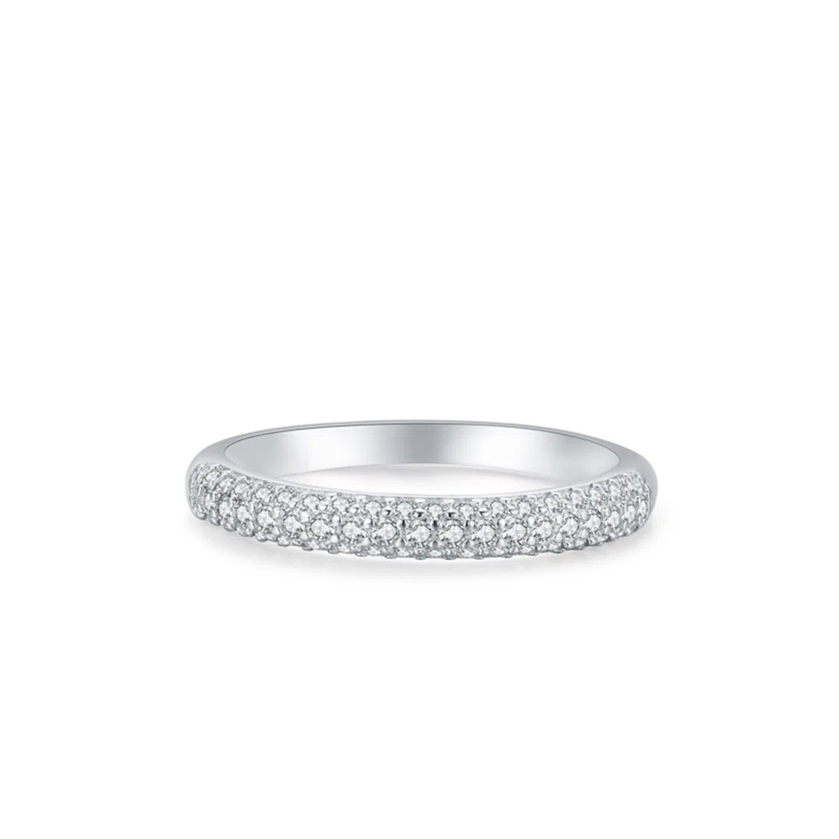 Memoire Anillo de bisutería apilable con diseño de doble fila con moissanita, oro blanco y platino, talla 49 (15,6)