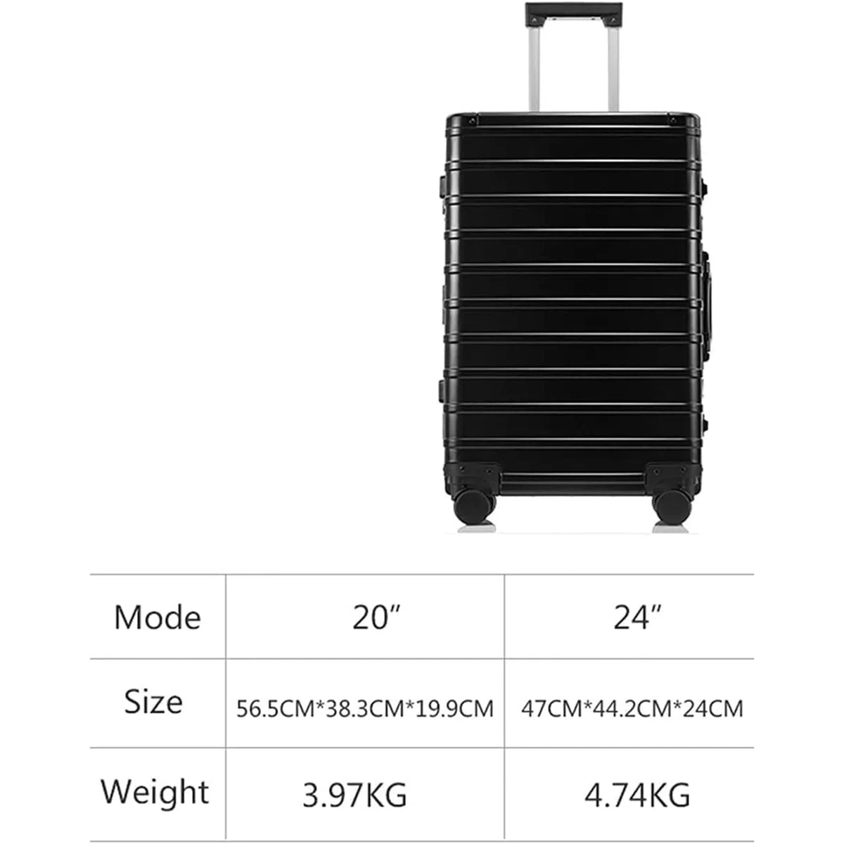 Maleta Maleta Comercial, Equipaje de aleación de Aluminio y magnesio, Resistente a los arañazos, Maletas con Palanca Ajustable de Gran Capacidad Bolsas de Viaje