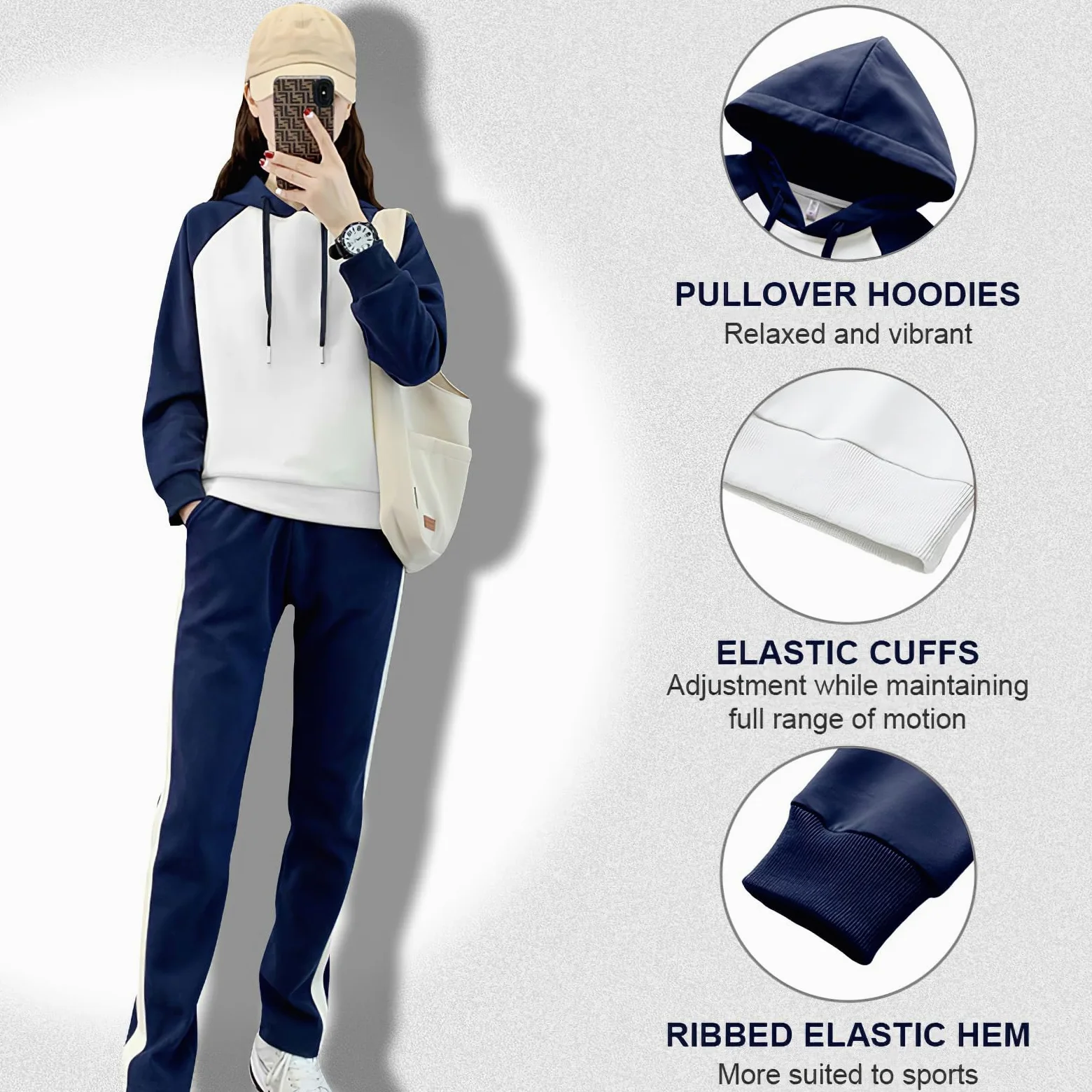 amropi Chándal de Mujer Sudadera con Capucha y Jogging Pantalones 2 Piezas Conjunto de Deportivo