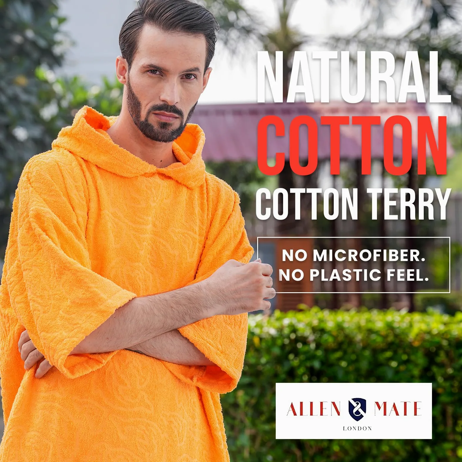 ALLEN & MATE Poncho de Toalla con Capucha para Adultos, 100% algodón de Rizo, Bata cambiadora con Capucha y Bolsillos para Playa, natación