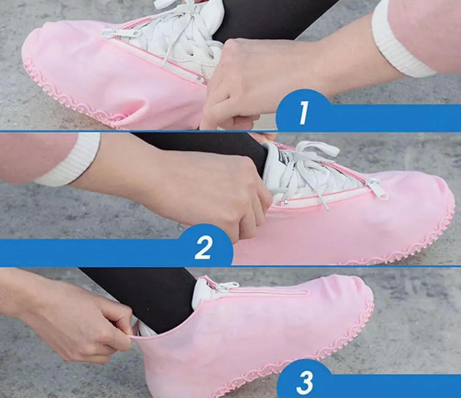4 pares de zapatos for mujer y hombre, cubiertas con cremalleras, impermeables reutilizables for, antideslizantes silicona for lluvia para Protección