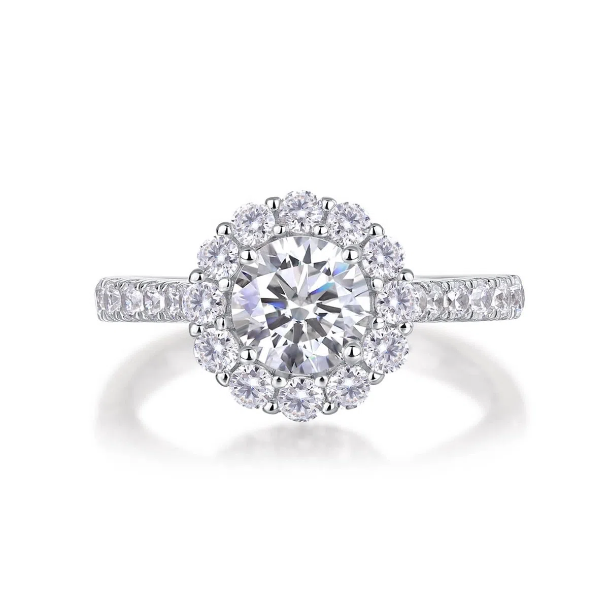 Anillo para mujer, oro 1 ct, moissanite, anillo de boda, oro blanco, halo, anillo de compromiso, oro auténtico para mujer