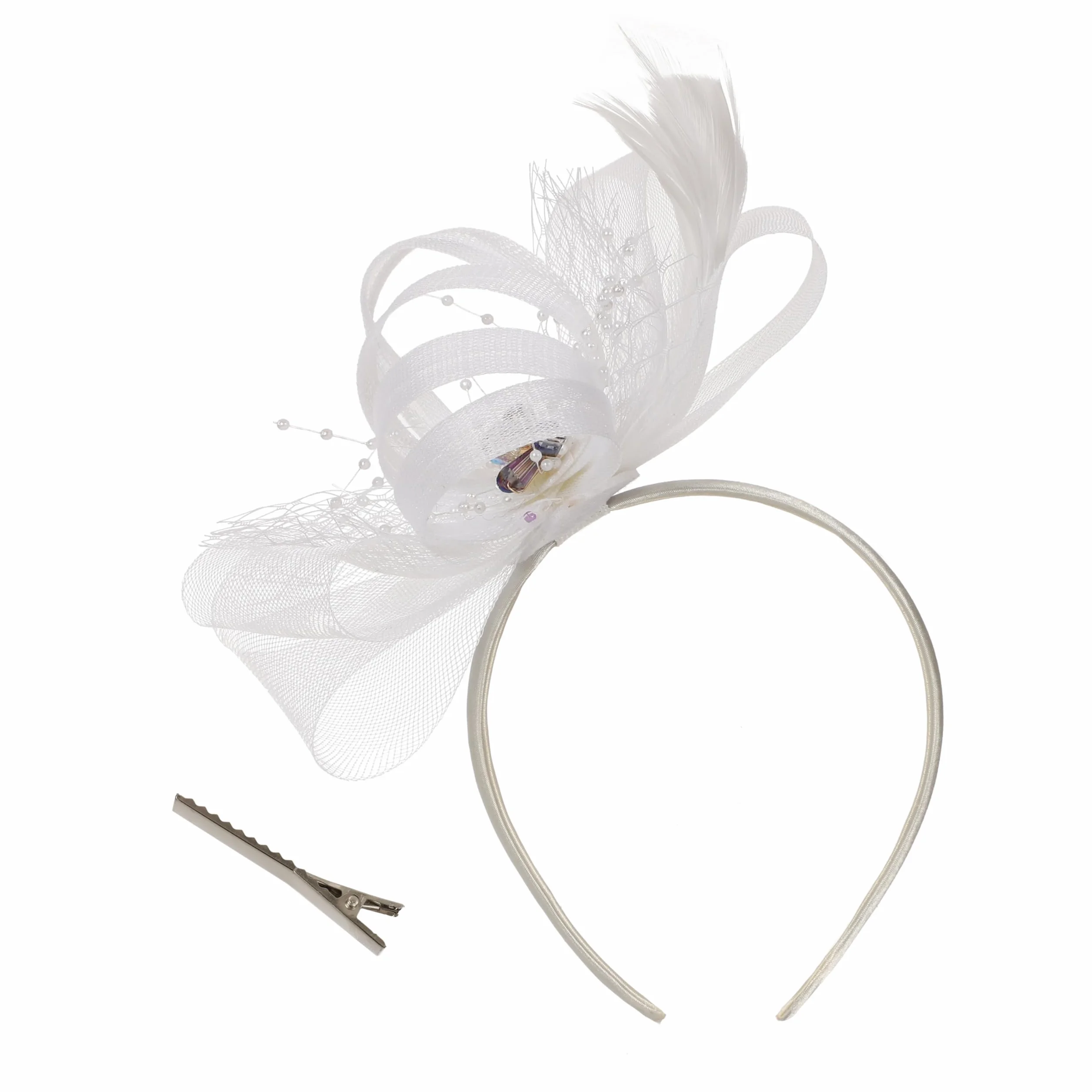 soul young Tocado para mujer, sombrero de boda, fiesta de té, tocado real Ascot, plumas, malla, hatinador, cóctel, diamantes de imitación, blanco, S-3XL