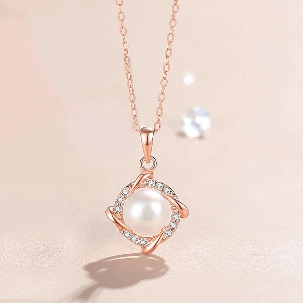 Collar de oro rosa de 9/14/18 quilates para mujer, collares con colgante minimalista, molino de viento con perlas y collares de moissanita, 40 + 5 cm