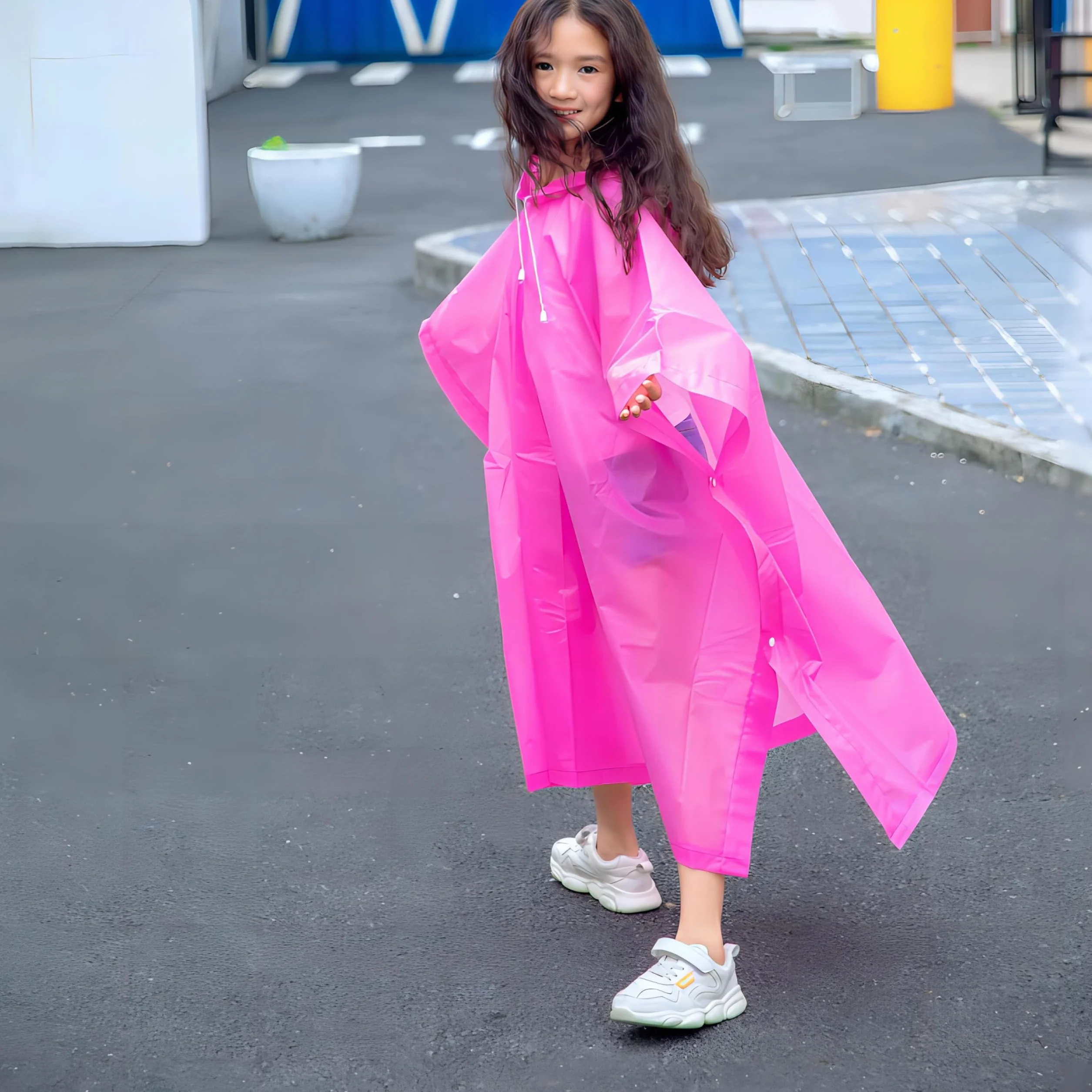 2 Pcs Poncho Niños, EVA Chubasquero Impermeables para Hombres/Mujeres, Capa de Lluvia con Capucha Chubasquero Niñas, Chaquetas de Lluvia Infantiles Reutilizable para Aire Libre