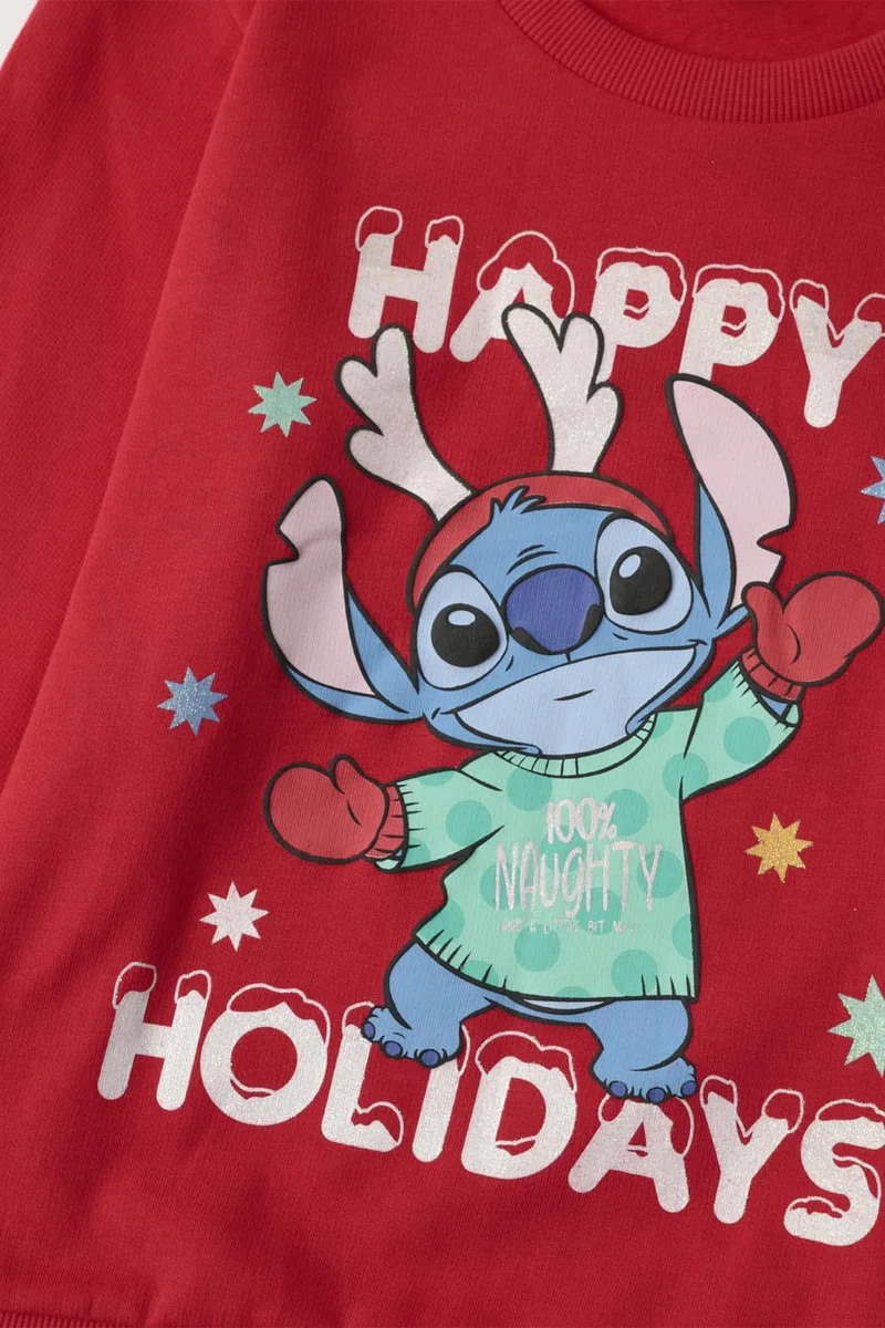 Disney Pijama Manga Larga Stitch Happy Holidays para niña