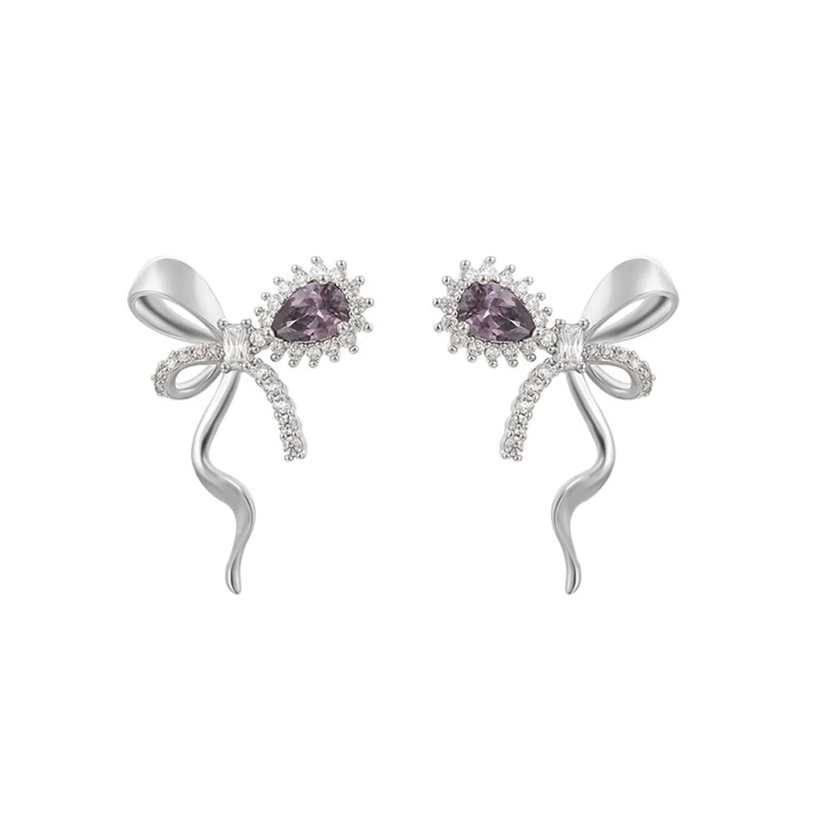 Pendientes con nudo de mariposa, amatista y moissanita