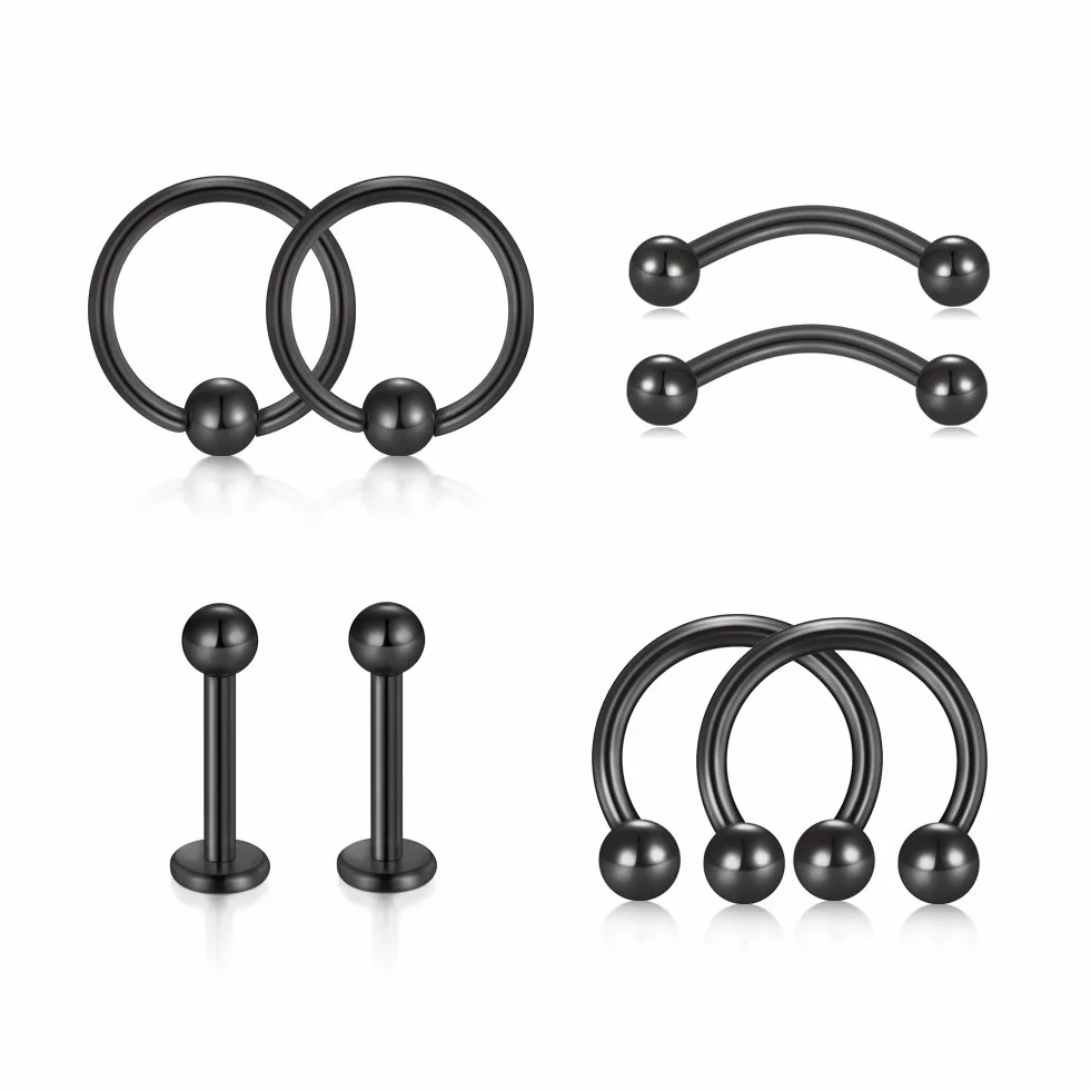 16G Piercing Oreja Tragus Piercing Nariz Labio Ceja Ombligo Anillo Curvados Piercing Helix Cartilago Acero Inoxidable 8 Piezas Nergo