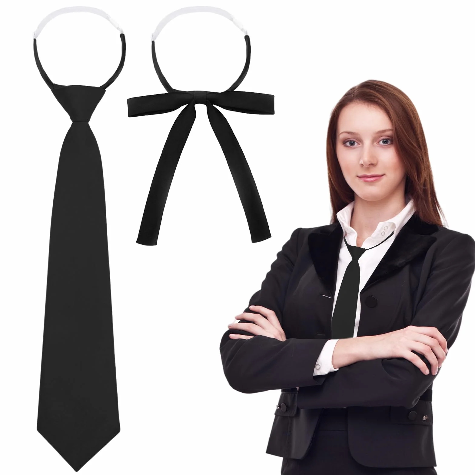 Corbata Ajustable para Niña y Mujer - Corbata Larga de Uniforme con Aspecto de Seda y Banda Elástica Brillante