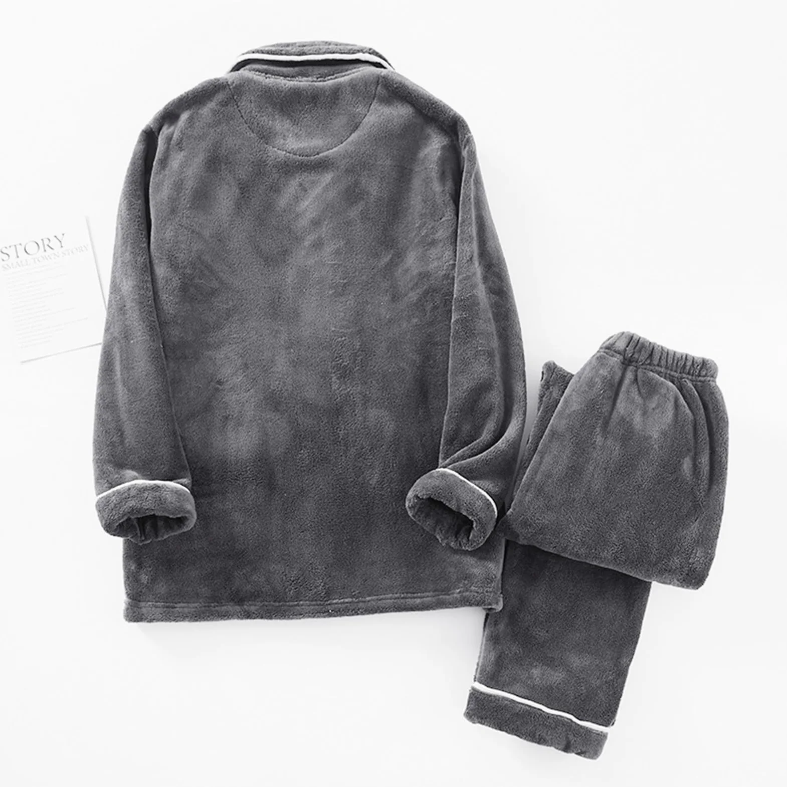 Generisch Conjunto de pijama de invierno para hombre, franela gruesa y mullida