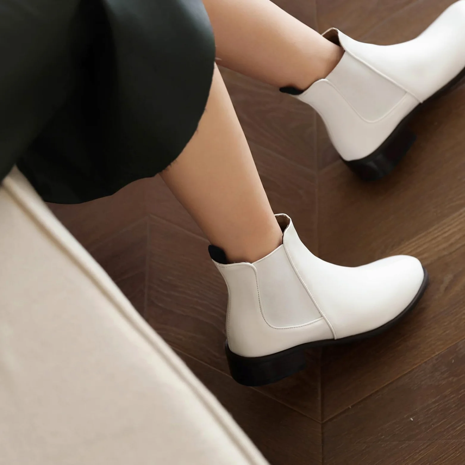 Botines Chelsea para mujer con tacón bajo grueso y puntera redonda para otoño/invierno