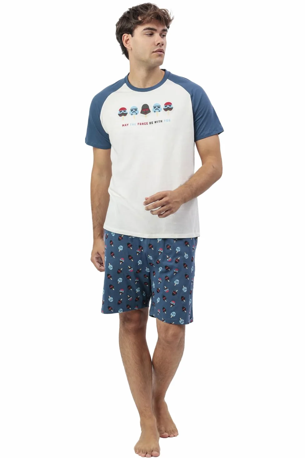 Star Wars Pijama Hombre Summer Force de algodón con Manga Corta Cuello Redondo pantalón Corto Detalles en Relieve y diseño de Verano Color Crudo Talla XXL
