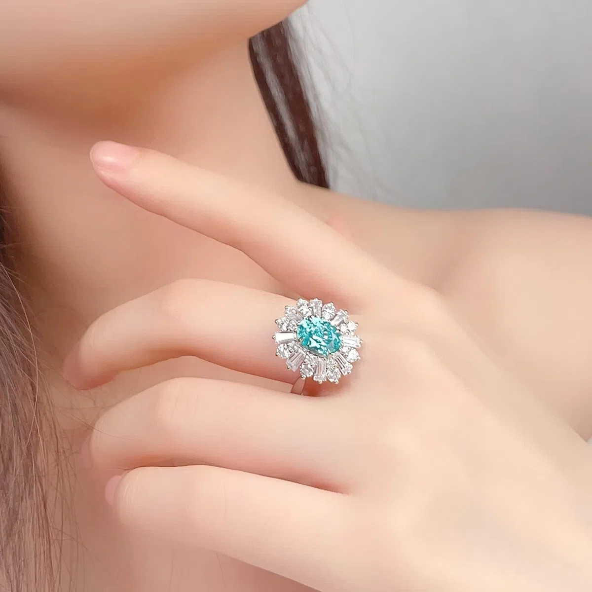 Anillos de compromiso para mujer, anillo de compromiso de laboratorio, turmalina, anillo de flores de oro blanco de 9 quilates, 14 quilates y 18 quilates con moissanita