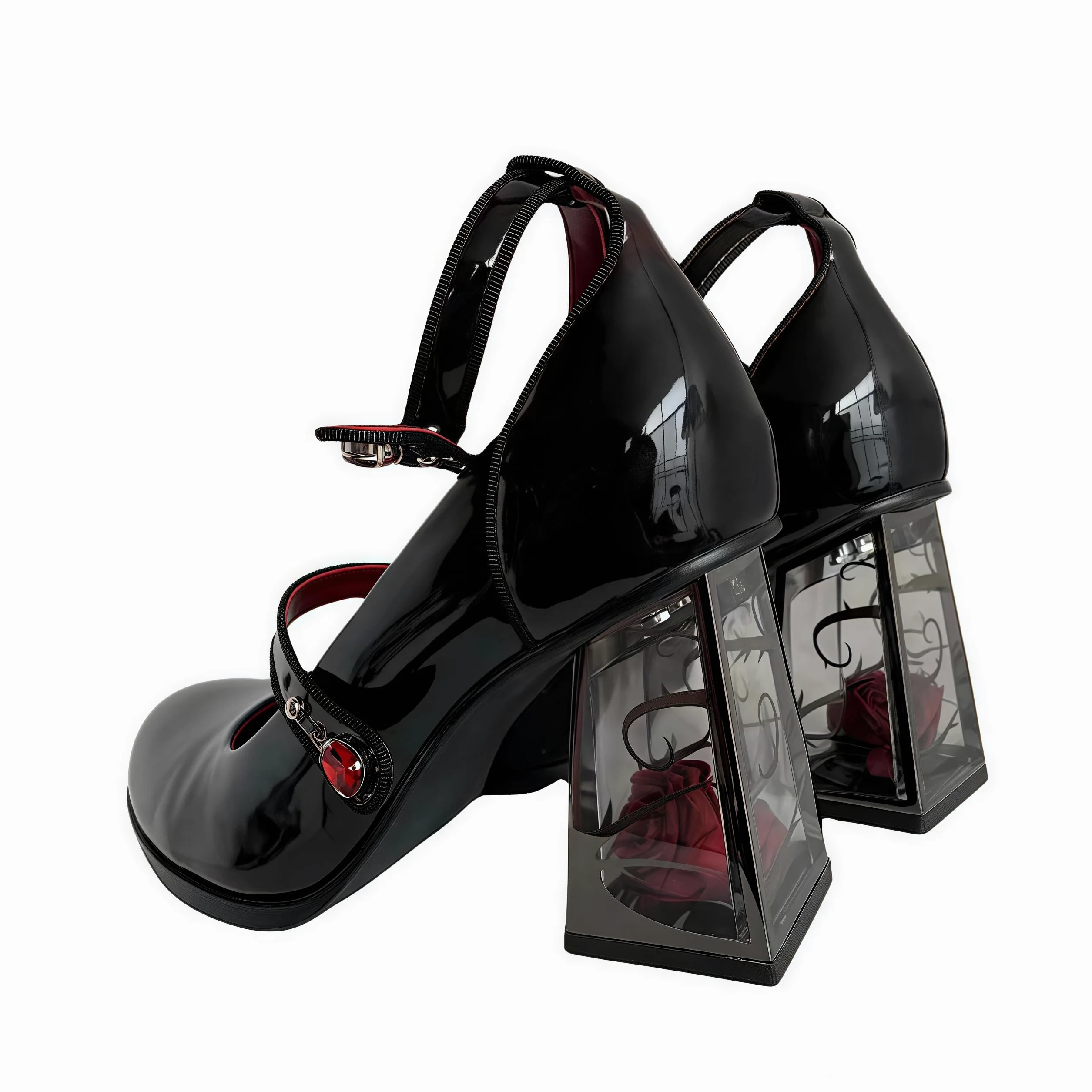 Zapatos Mary Jane de Plataforma para Mujer, Zapatos de tacón con Plataforma gótica Lolita en el Tobillo con Punta Dulce, Zapatos de Plataforma Gruesos, Zapatos de Vestir de Charol
