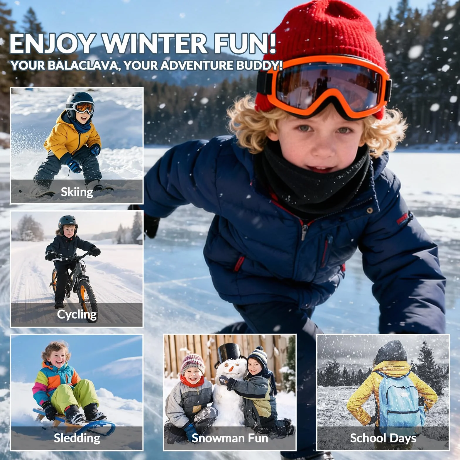 ROCKBROS Pasamontañas Térmico Niño Anti Viento Transpirable para Bicicleta Snowboard Esquí Running