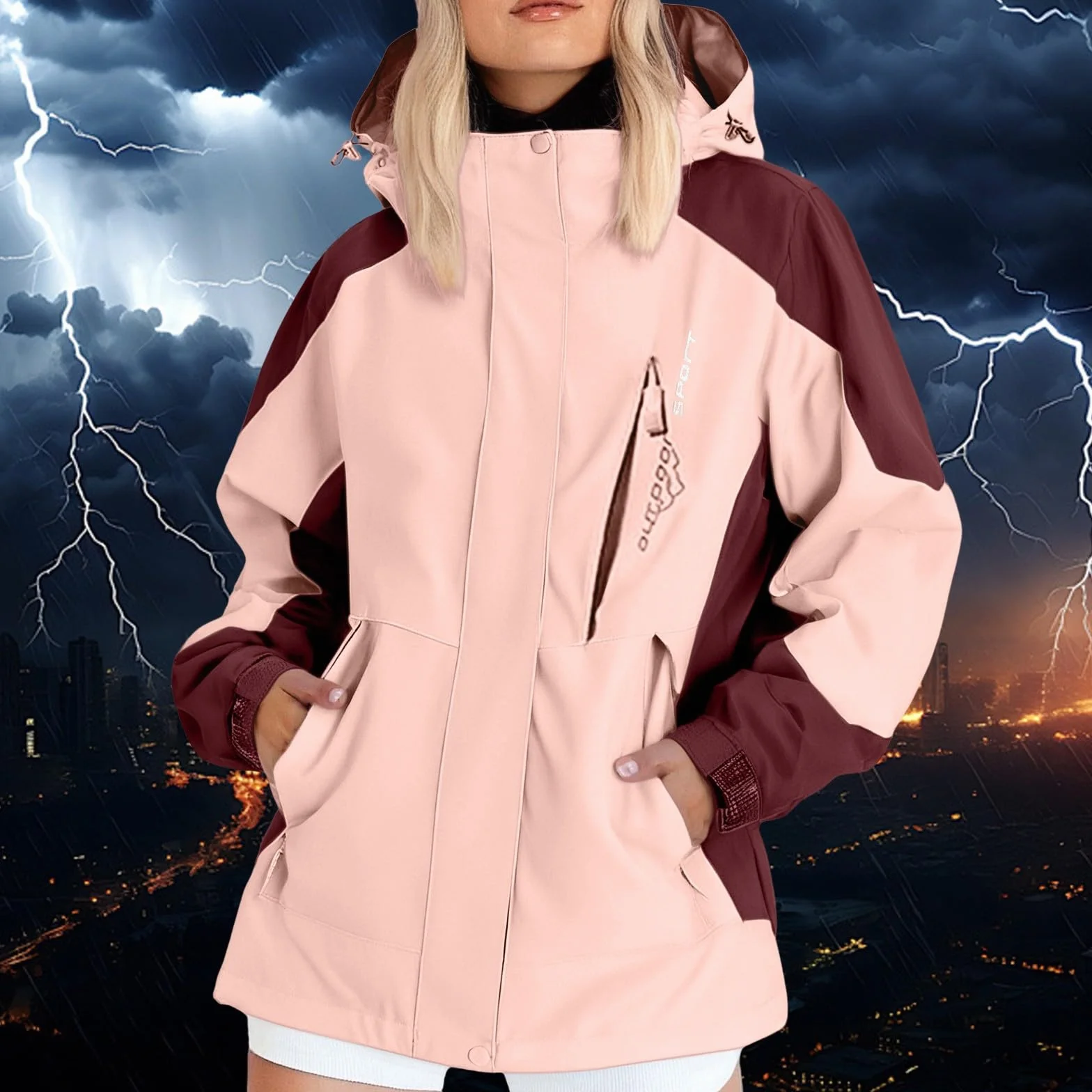 MJGkhiy Chaqueta impermeable mujer senderismo chaqueta cortavientos lluvia ligera chaquetas impermeables con capucha talla grande cortavientos Trench deportivo camping Softshell al aire libre chaleco