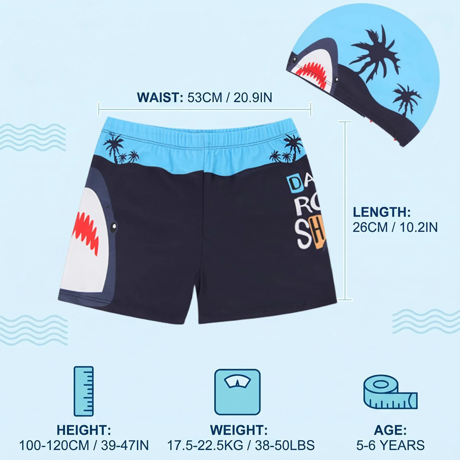 Set de Bañador Niño Tiburón Talla XL 5-6 Años 100-120cm Tejido Elástico Secado Rápido Cintura Alta Natación