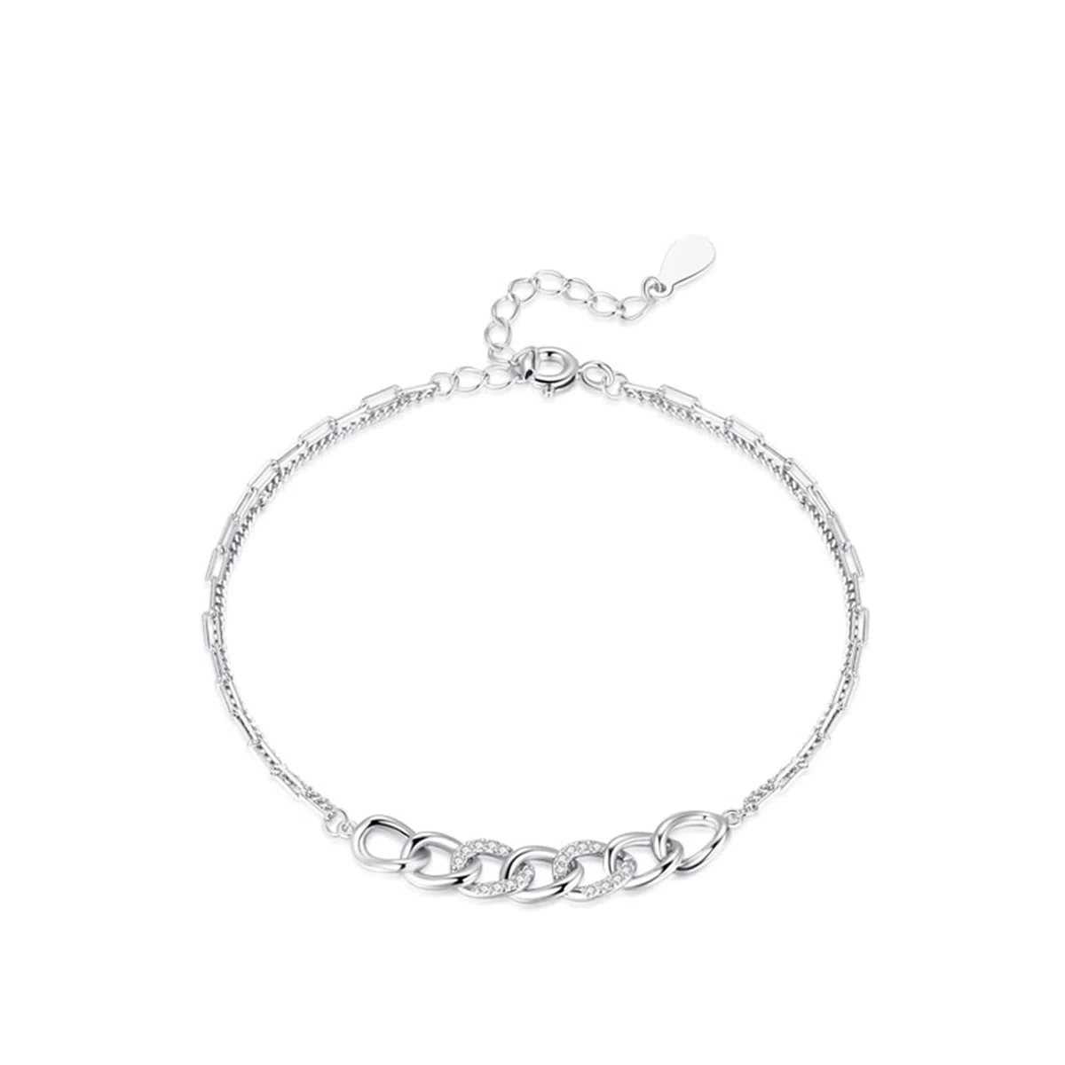 Pulsera para mujer, pulsera de eslabones de plata con diamante redondo PT950 y oro blanco