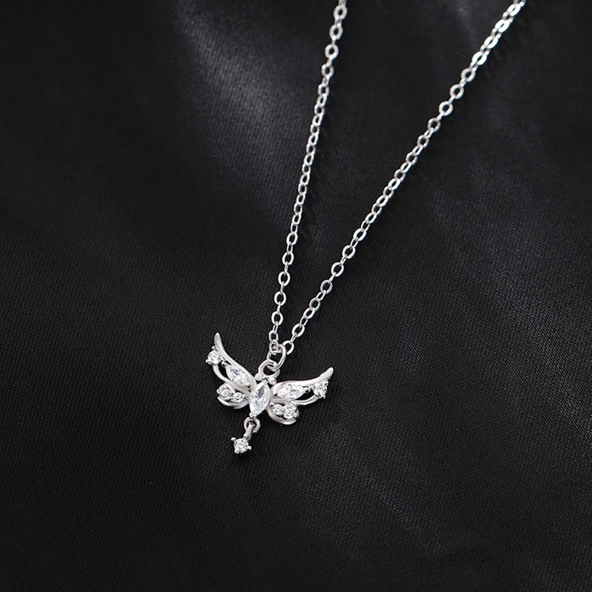 Collar de oro blanco de 18 quilates con alas de ángel para mujer, cadena de oro blanco de 9 K, 14 y 18 quilates con moissanita, collar de madre de cable alargado para mujer, 40 + 5 cm