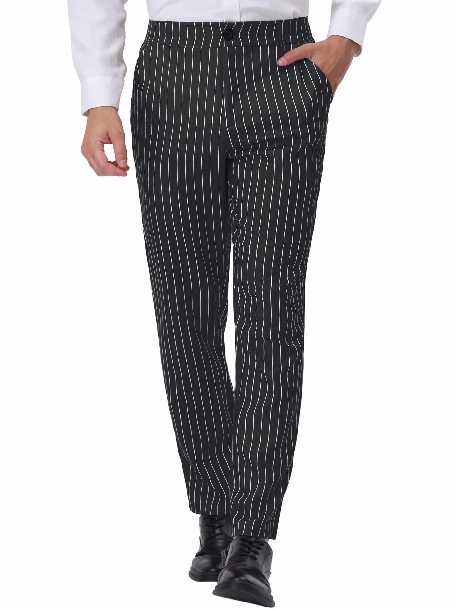Lars Amadeus Pantalones de vestir a rayas para hombre, ajuste recto, bloque de color, pantalones de traje de trabajo para oficina