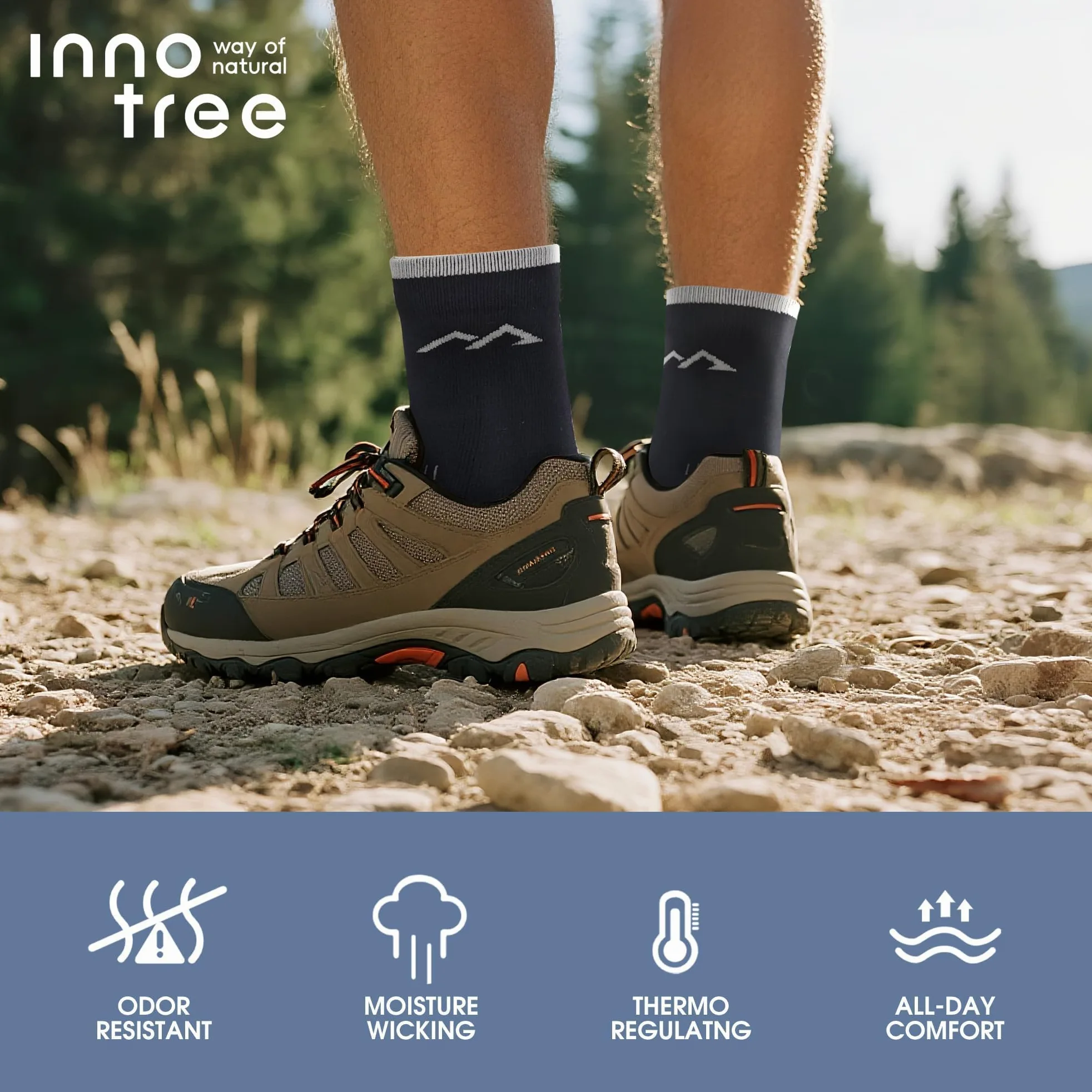 innotree Paquete de 3 calcetines de senderismo de lana merino para hombre, acolchados con micro tripulación, calcetines térmicos que absorben la humedad