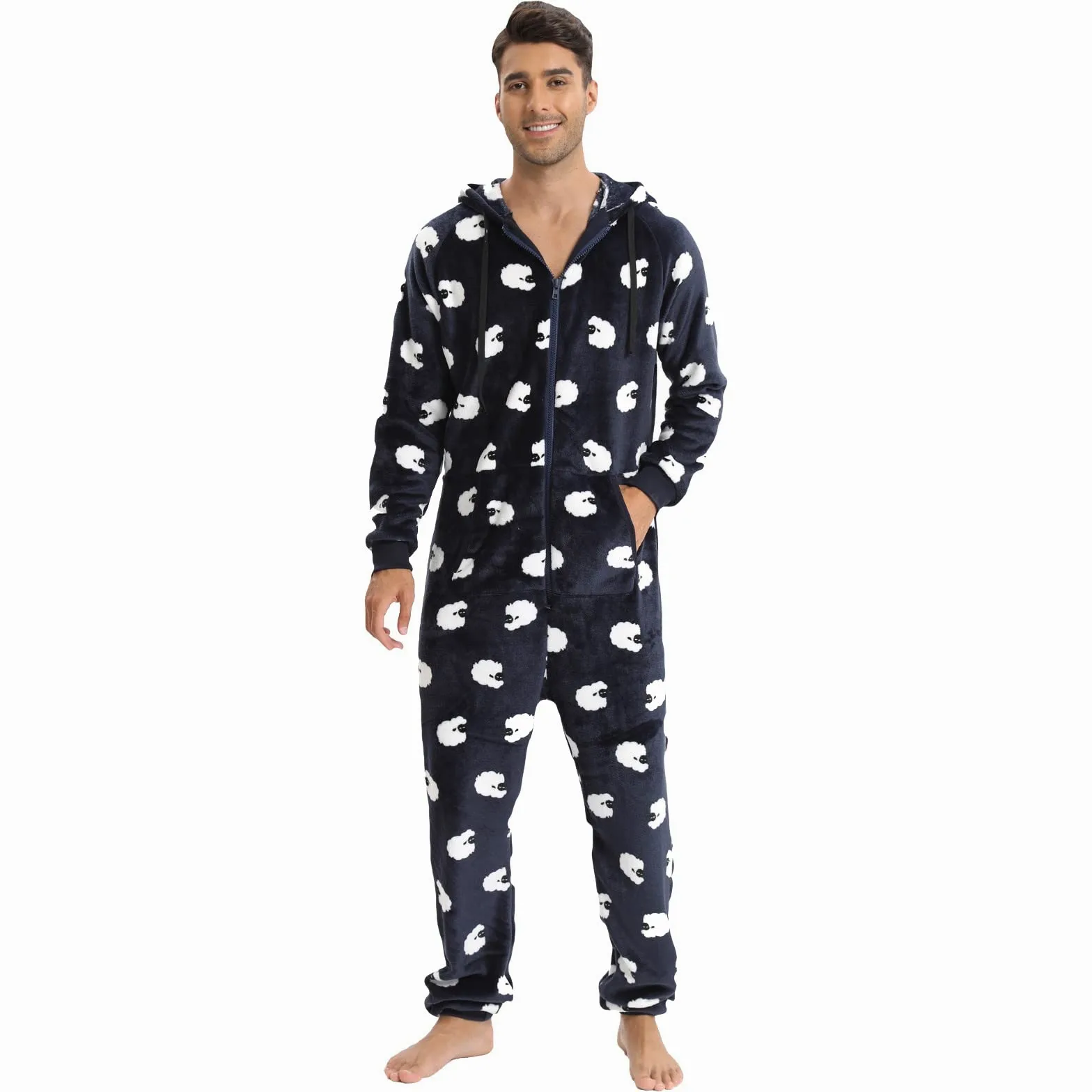 Generisch Masculino - Invierno Casual Viajes Ovejas sueltas Manga Larga Cálido Pijama Hogar Ropa con Bolsillos Loungewear