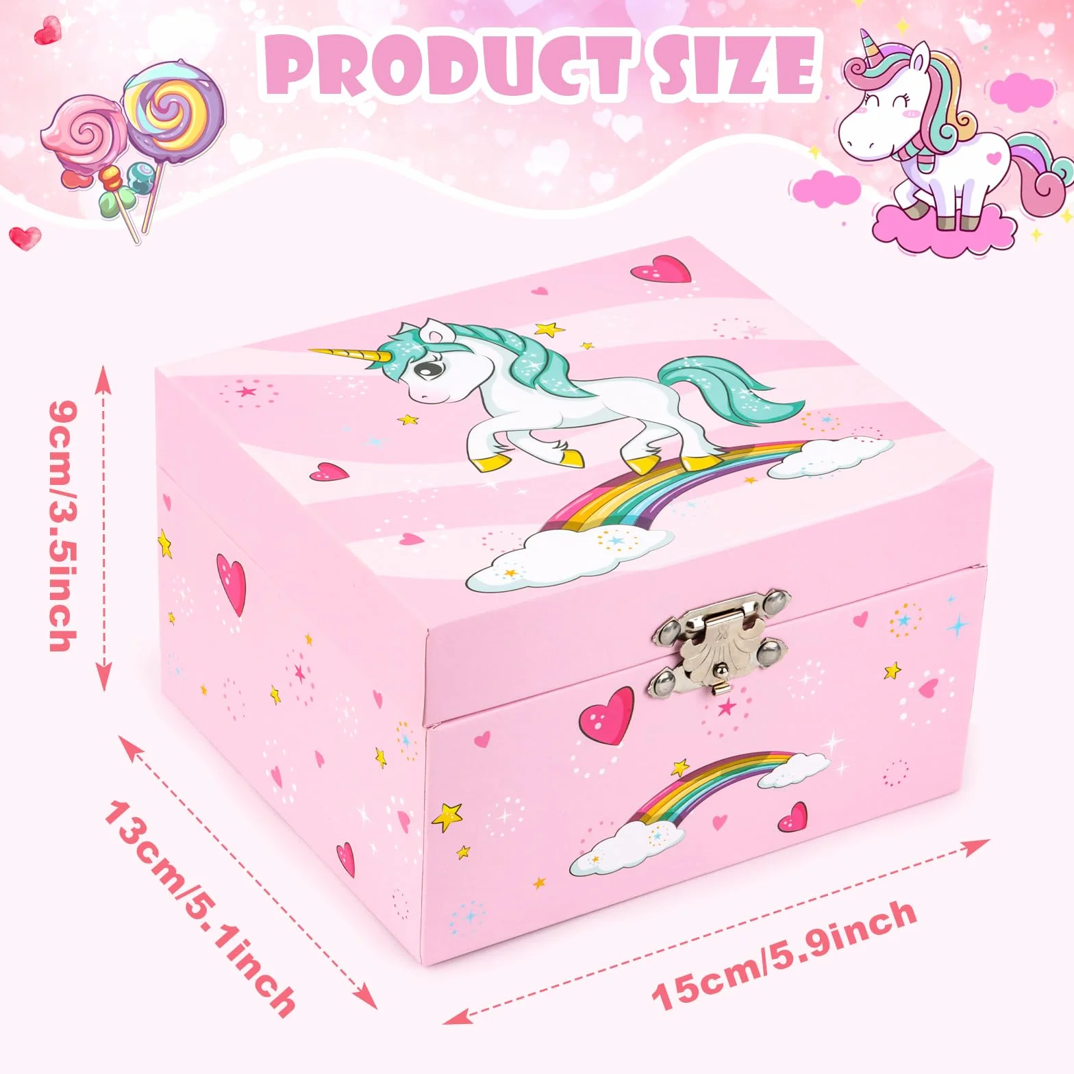 RISVOWO Cajas de Música con Unicornio Giratorio y Espejo, Joyero Musical para Niña, Regalo 2-9 Años