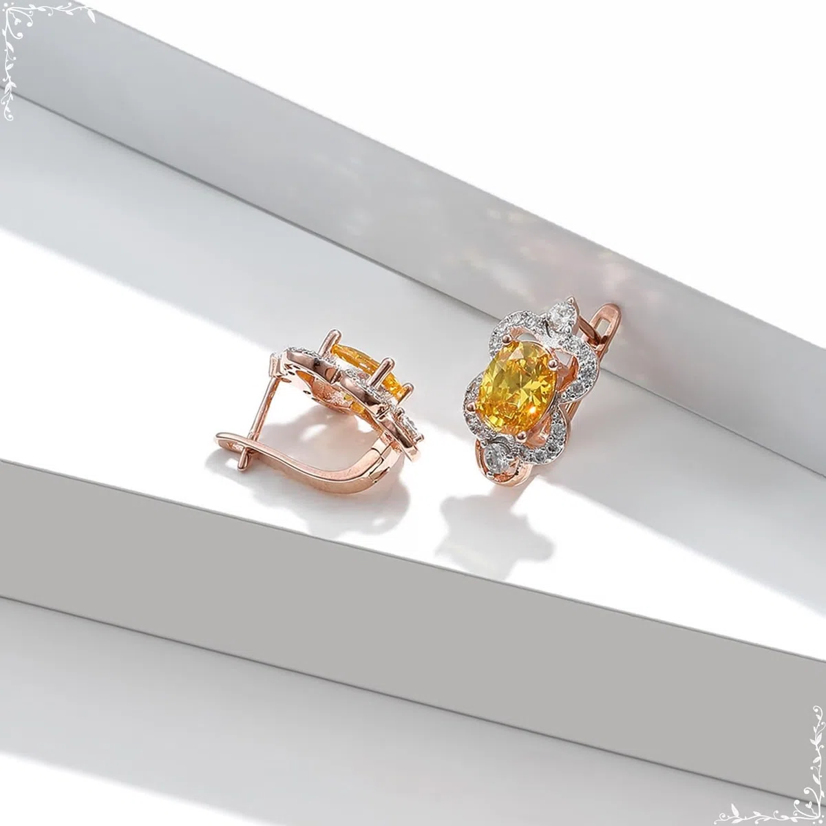 AMDXD Pendientes de mujer de oro rosa de 9 quilates Au375, "8" flores de aro con citrino amarillo, oro rosa de 9 quilates, pendientes de moissanita, sin níquel, joyas de oro real