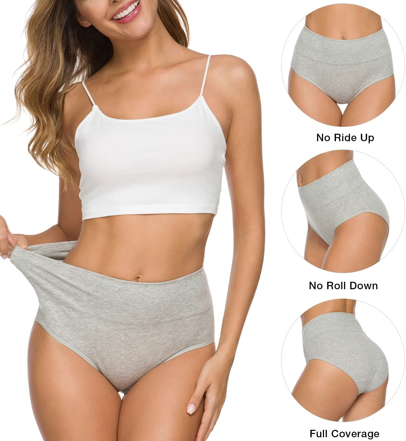 Wealurre Bragas de algodón de cintura alta para mujer, ropa interior con sección C, ropa interior para mujer, cobertura completa, bragas con control de abdomen, paquete múltiple de 5