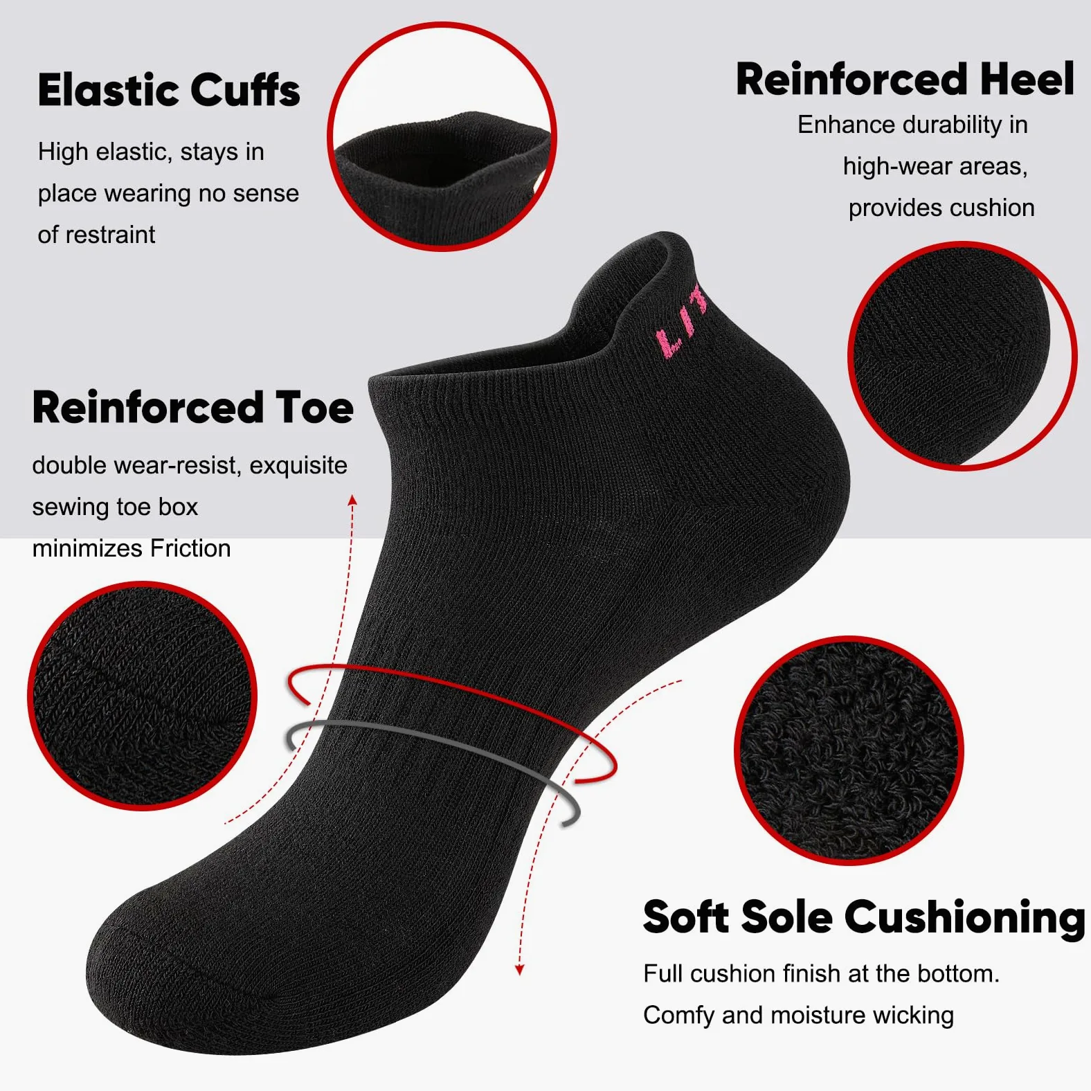 Calcetines de tobillo para mujer, 6 pares de calcetines deportivos para correr con suela acolchada