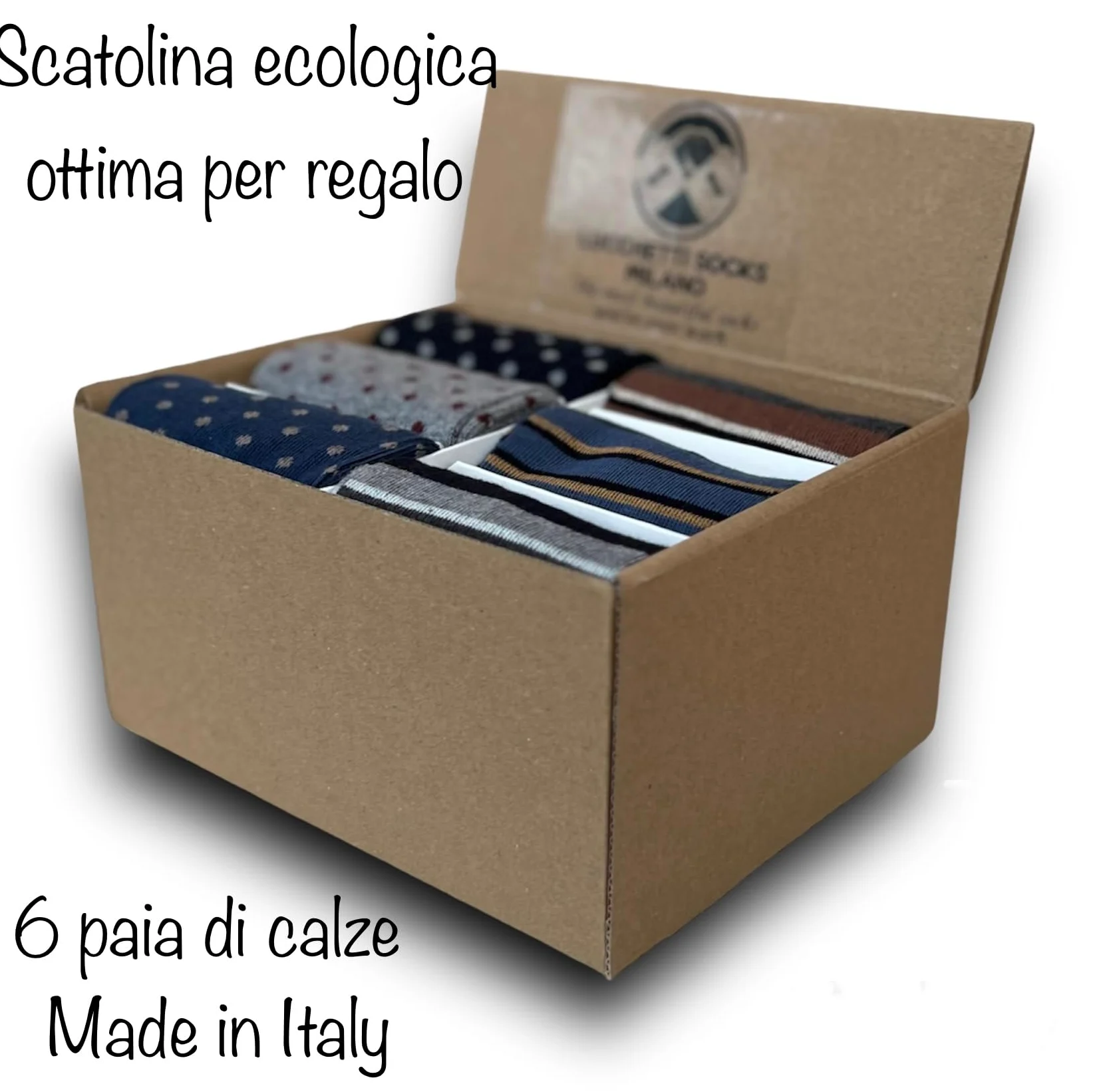 Lucchetti Socks Milano Set de 6 pares de calcetines largos de algodón cálidos para hombre de colores de tendencia estampados de lunares de moda Made in Italy